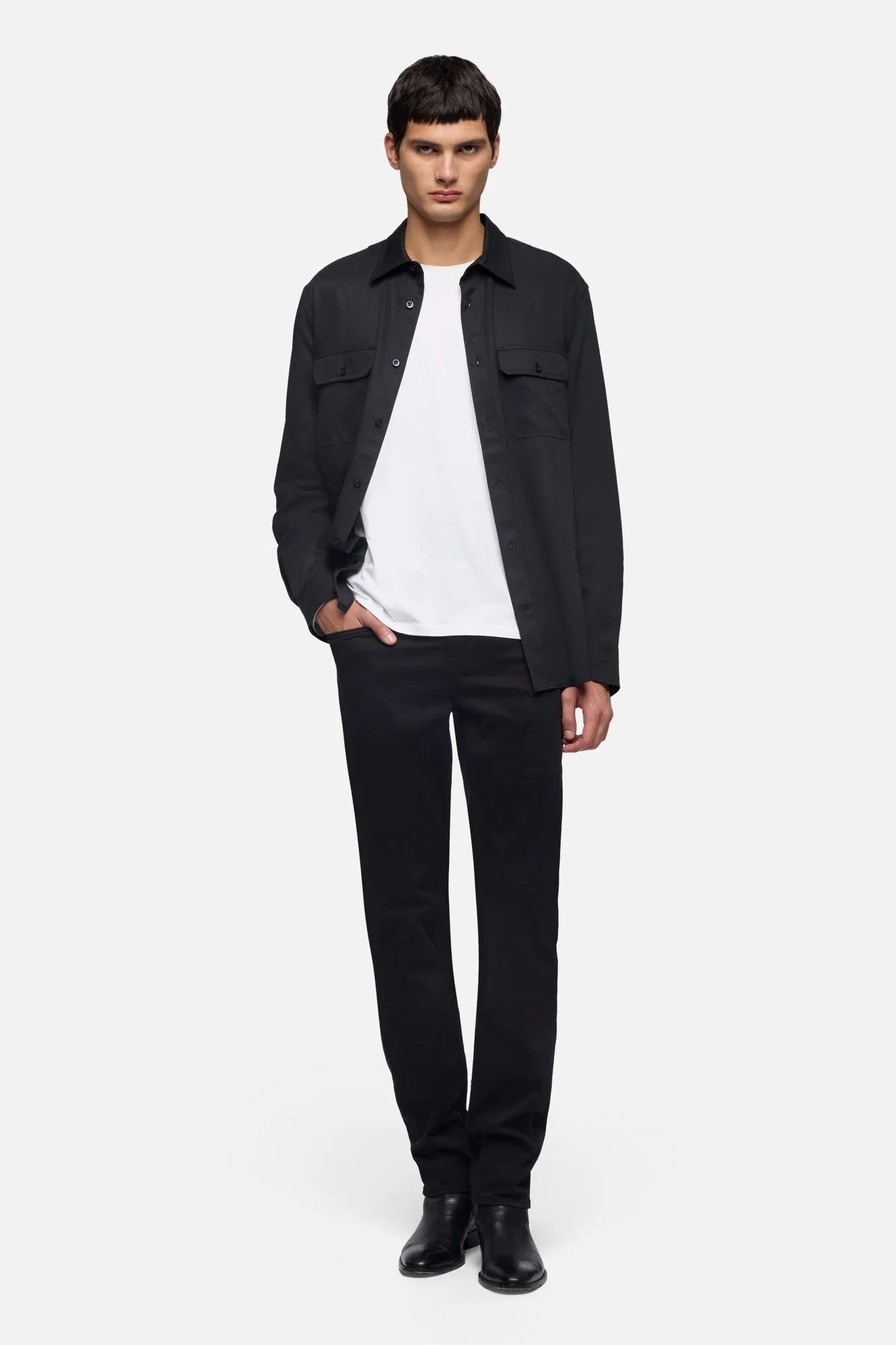 7 For All Mankind Black Men Military Shirt in Fluid SKU: 7M1L0G05_3FC Image 02