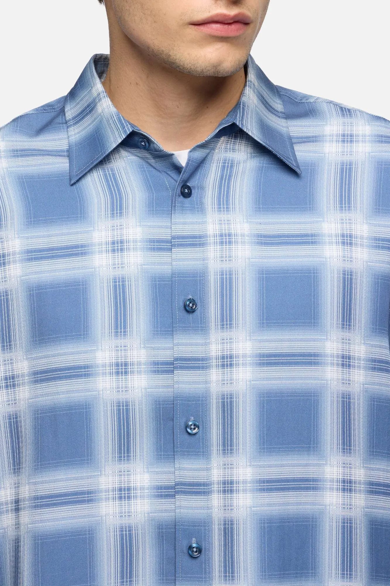 7 For All Mankind Blue Check Men Classic Button Up Shirt in Fluid SKU: 7M6T0G91_3E7 Image 04