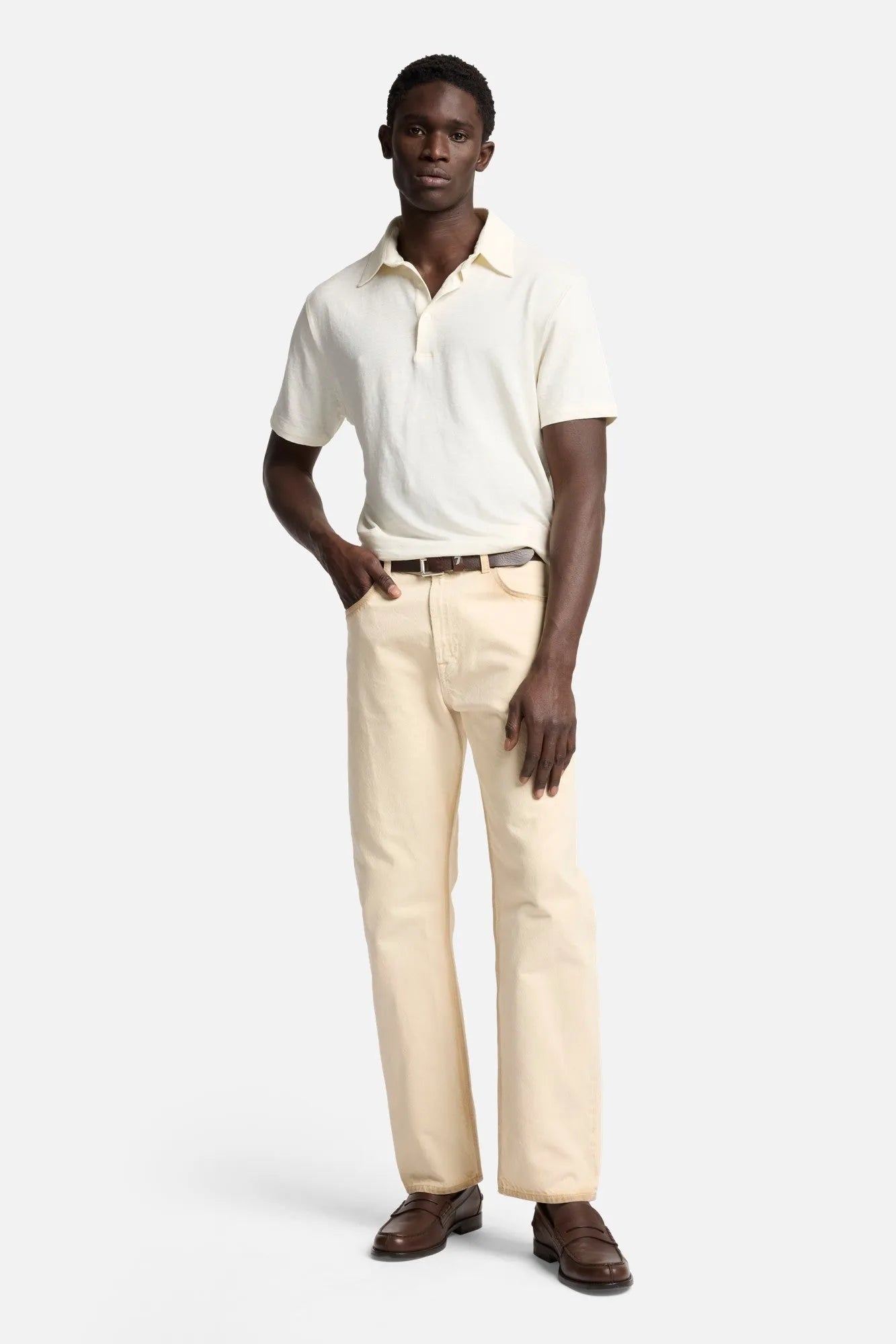 7 For All Mankind White Men Polo in Linen SKU: 7M720E99_LWE Image 02