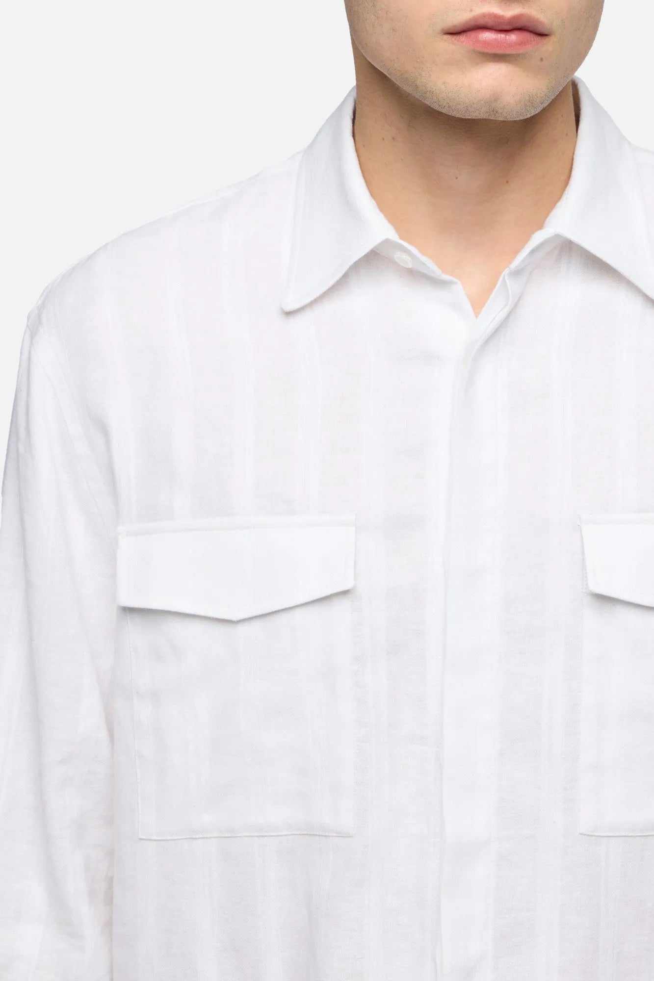 7 For All Mankind White Men Utility Shirt in Cotton Linen SKU: 7M8U0G73_3I0 Image 04