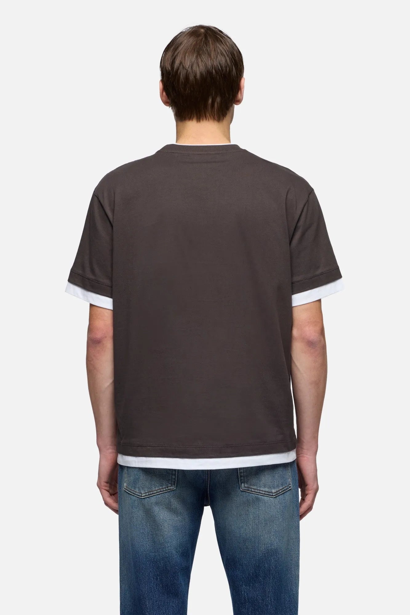 7 For All Mankind Brown Men Double Layer Tee SKU: 7M8X0G54_3E9 Image 05