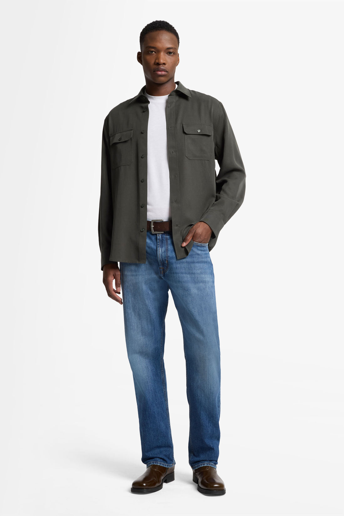 7 For All Mankind_Military Shirt Lyocell Forest Green with Pockets_7MC11W37-FOR_FOR_02