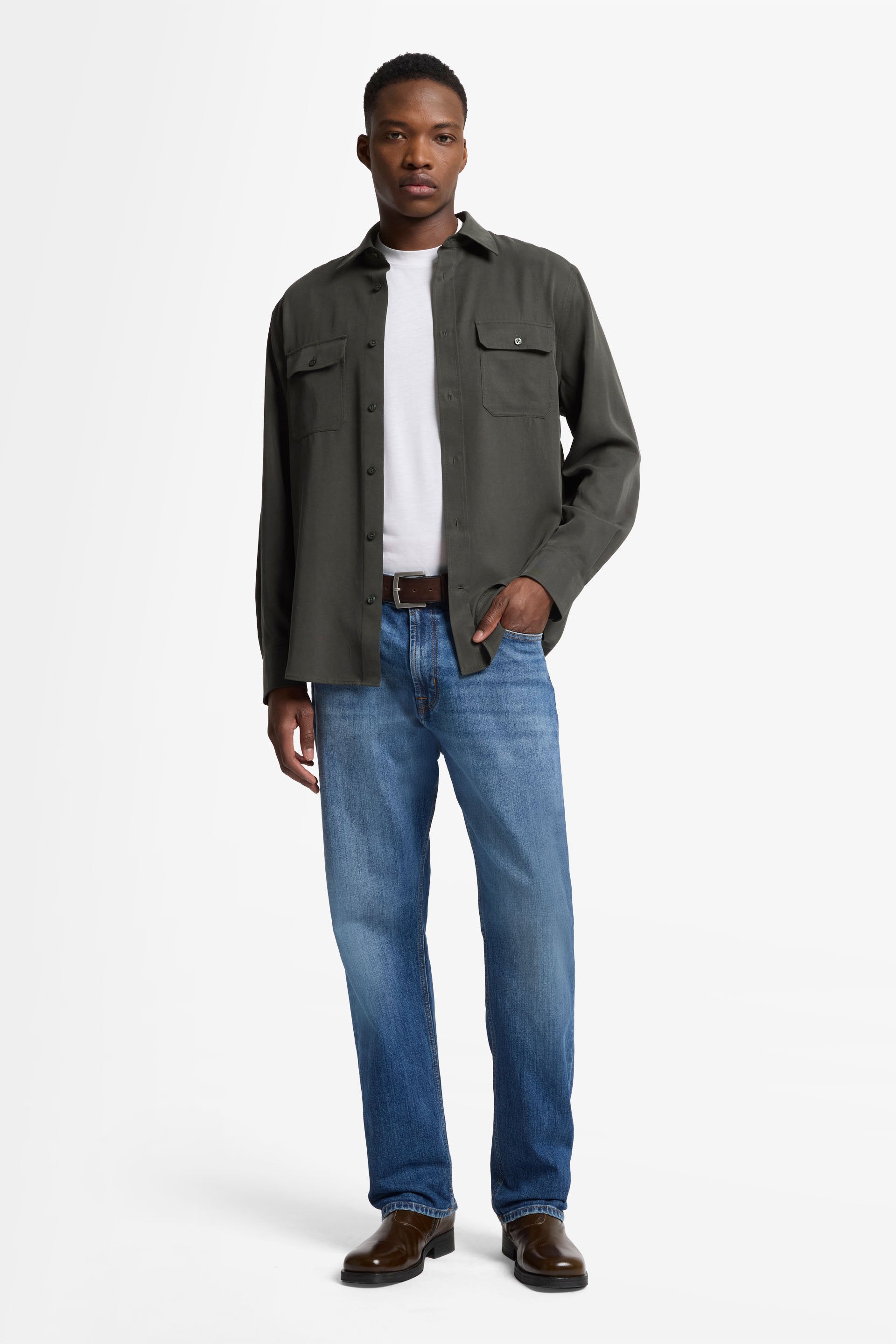 7 For All Mankind_Military Shirt Lyocell Forest Green with Pockets_7MC11W37-FOR_FOR_02