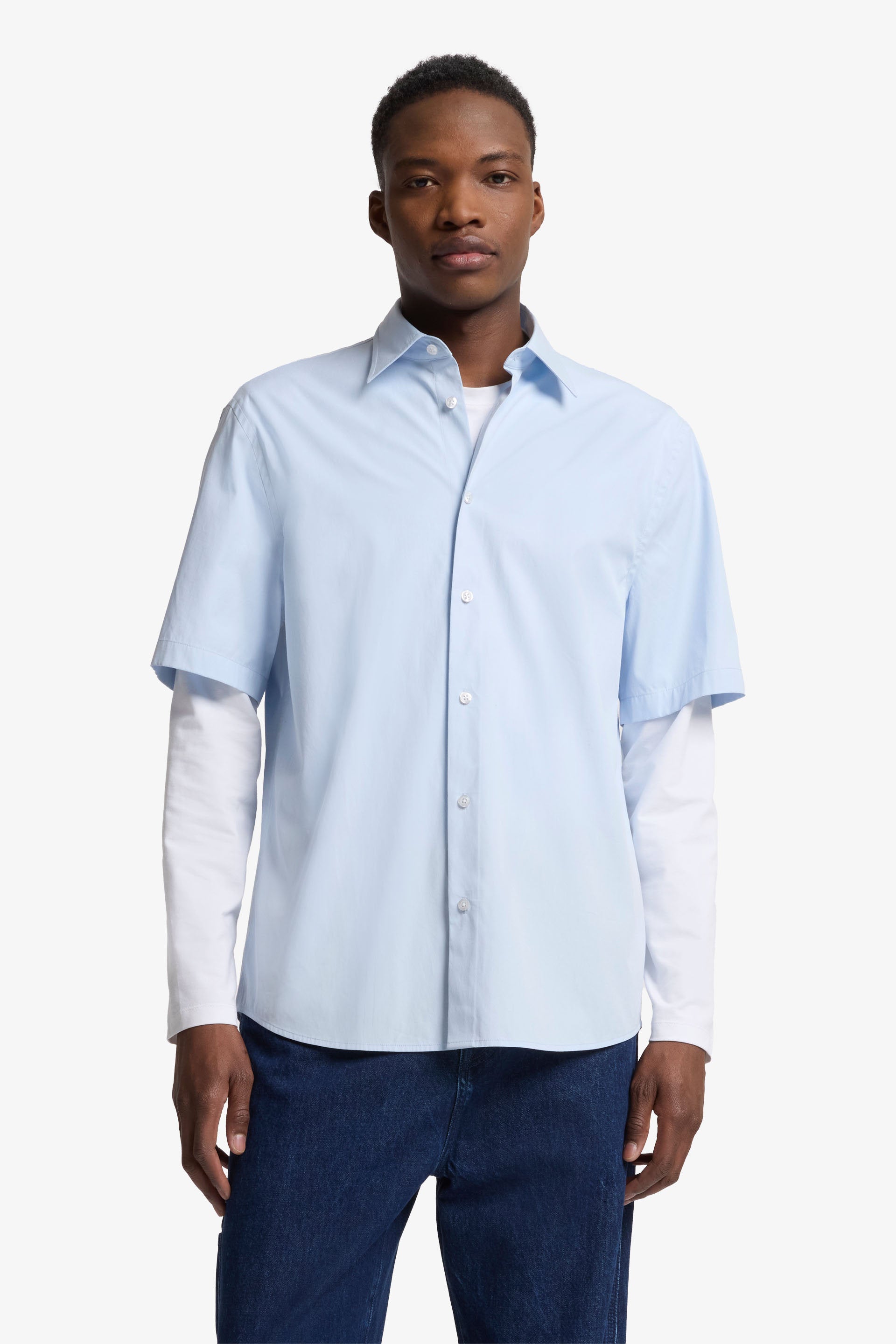 7 For All Mankind_S/S Regular Shirt Popeline Ice Blue_7MC12W36-IEE_IEE_01