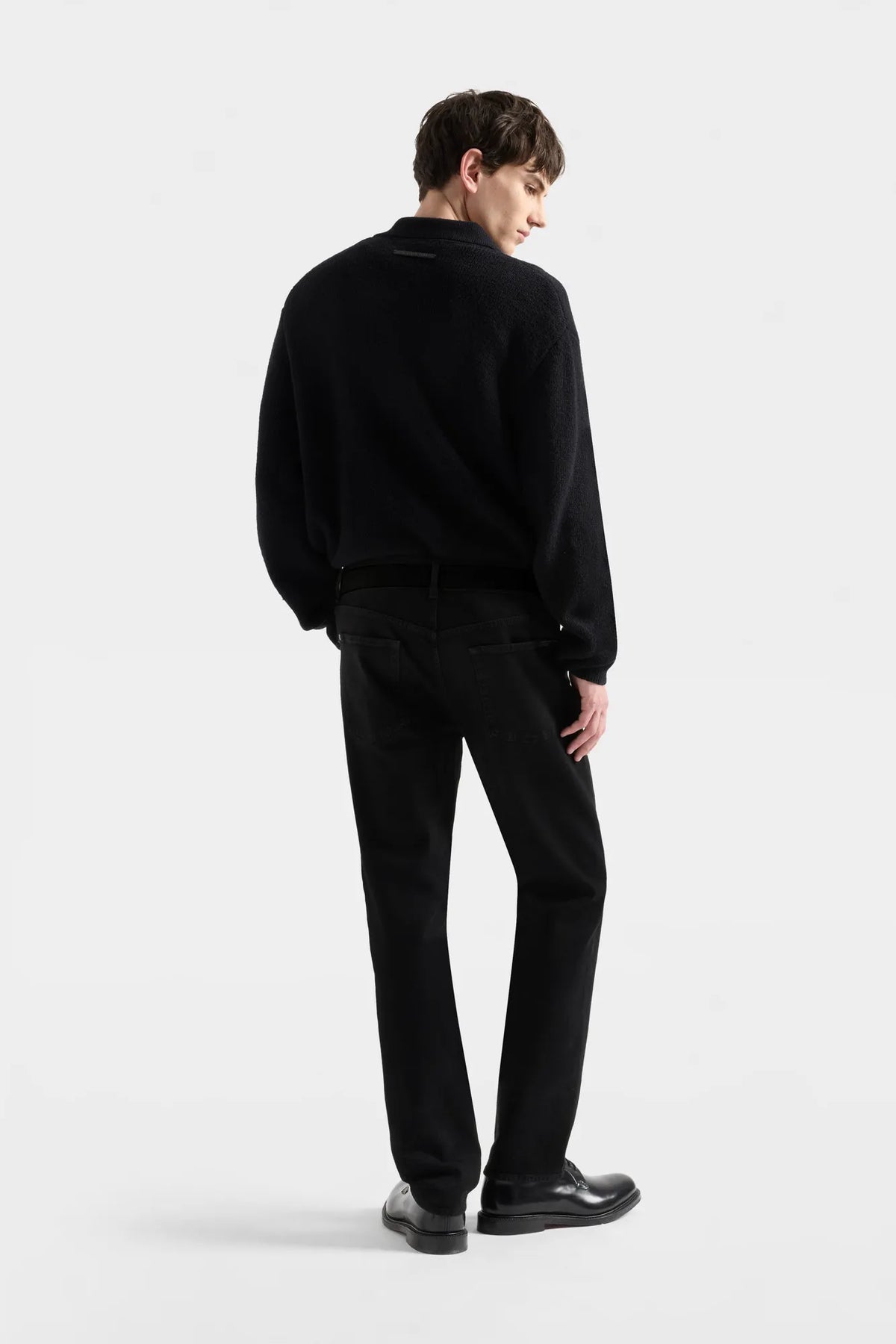 7 For All Mankind Black Men Polo Zip Sweater in Cotton Wool SKU: 7MDP0H32_3PZ Image 04
