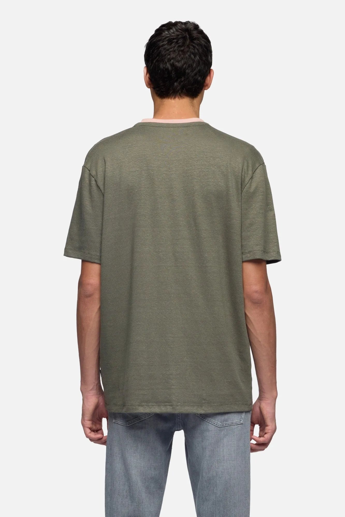 7 For All Mankind Green Men Tee in Linen Blend SKU: 7MM70E99_3FG Image 05