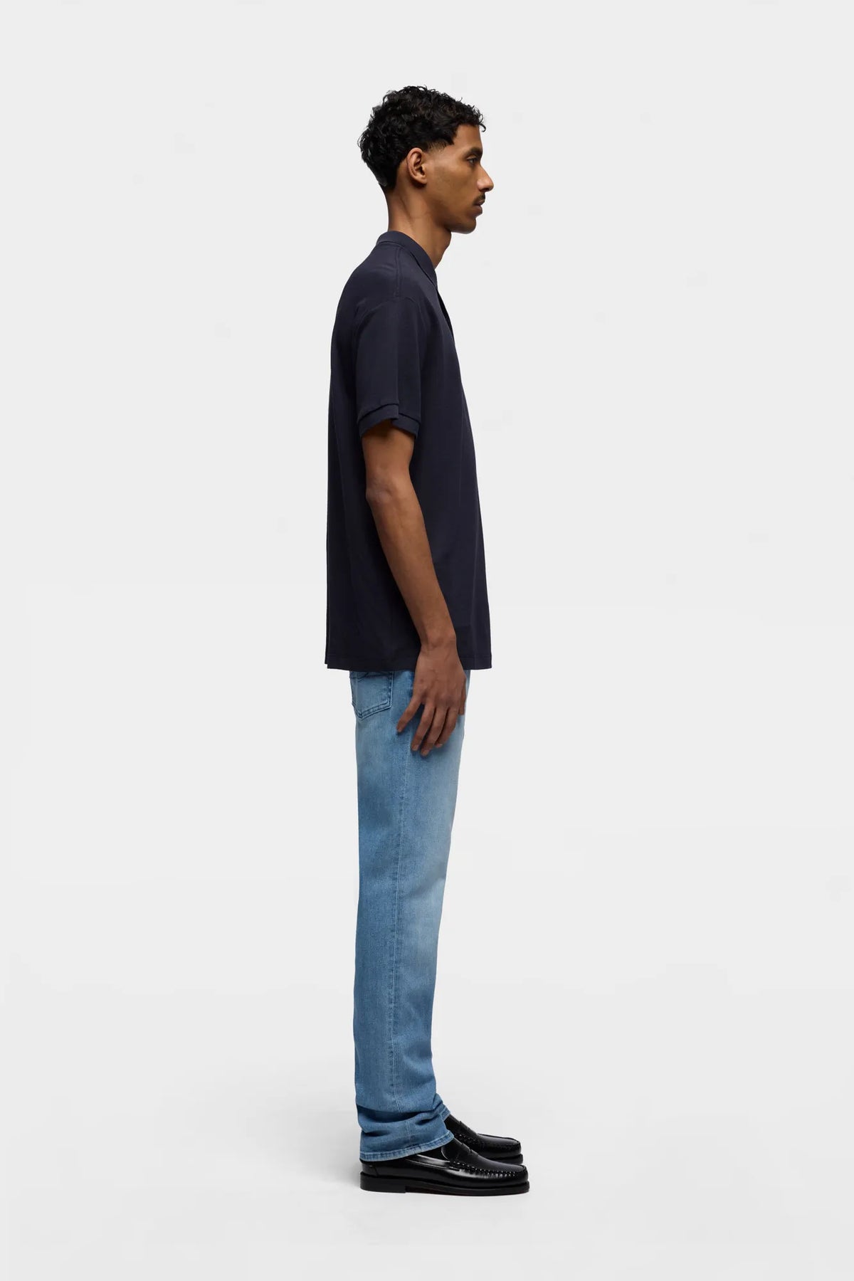 7 For All Mankind Dark Blue Men Short Sleeve Polo in Lyocell SKU: 7MP00H12_27J Image 05