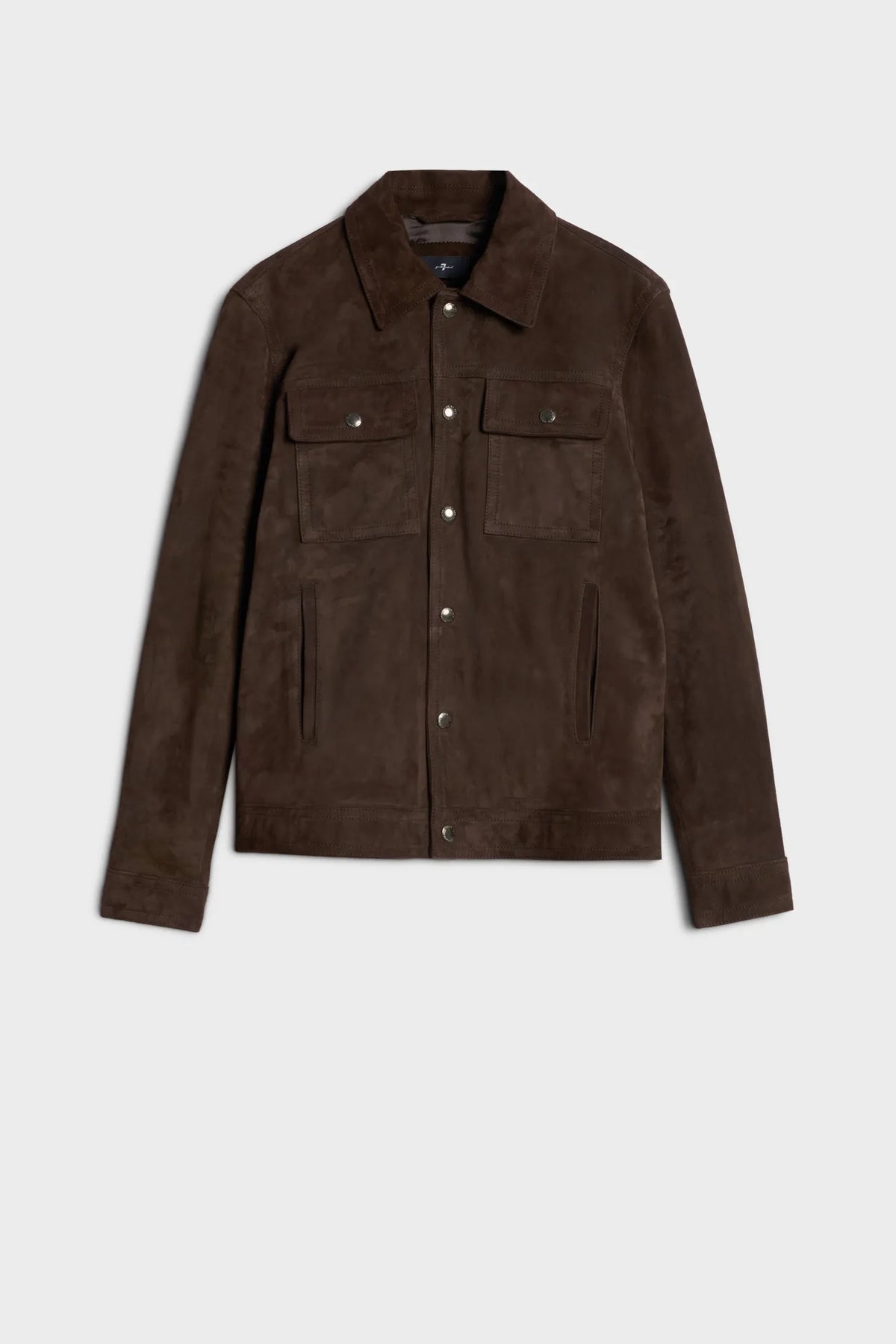 7 For All Mankind Espresso Men Modern Trucker Jacket in Suede SKU: 7MQ80F15_3FL Image 06