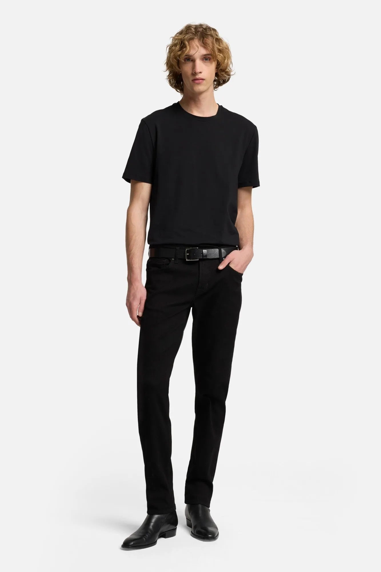 7 For All Mankind Black Men Tee in Luxe Performance SKU: 7MR01237_BLK Image 02