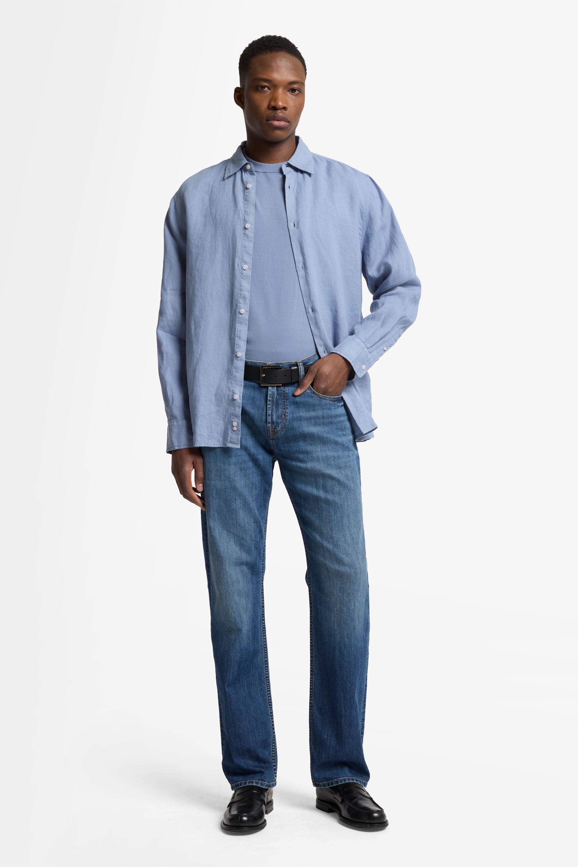 7 For All Mankind_Regular L/S Shirt Linen Slate Blue_7MS07W32-1FG_1FG_02