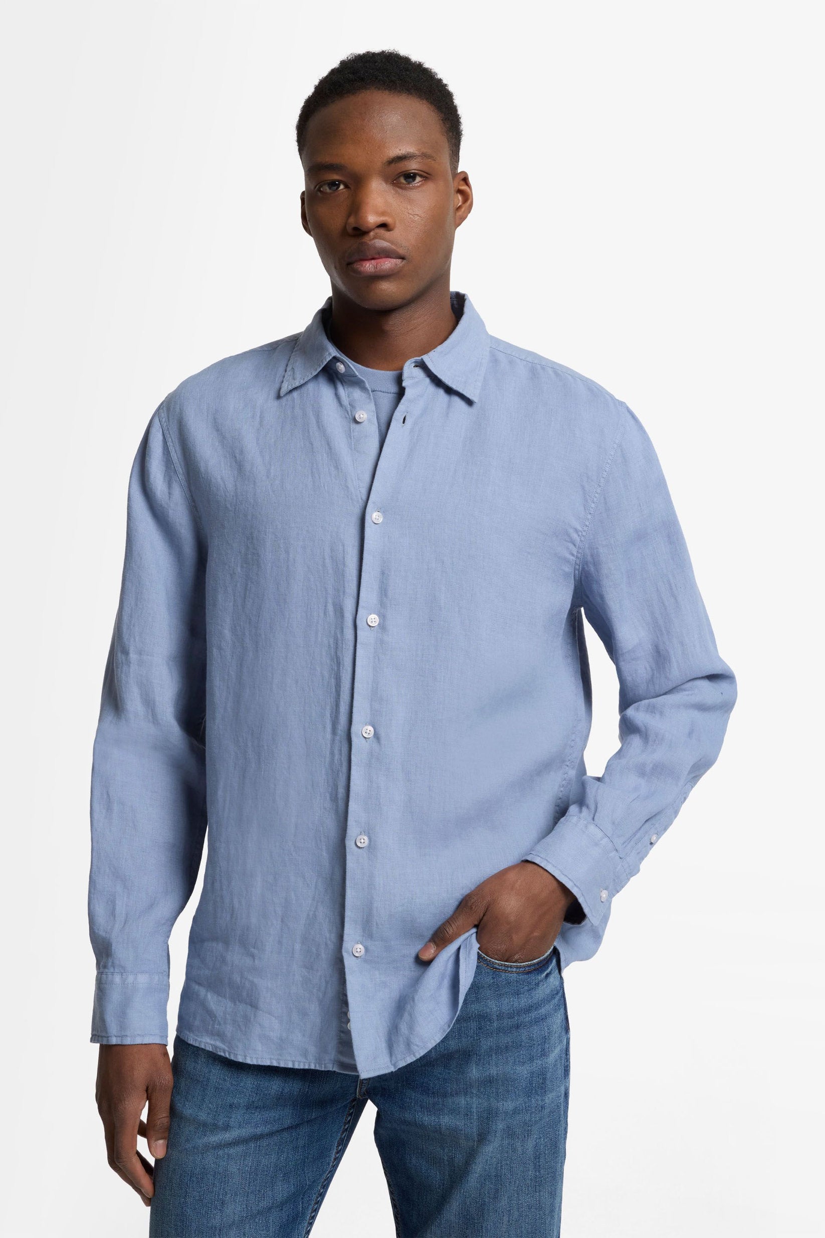 7 For All Mankind_Regular L/S Shirt Linen Slate Blue_7MS07W32-1FG_1FG_04