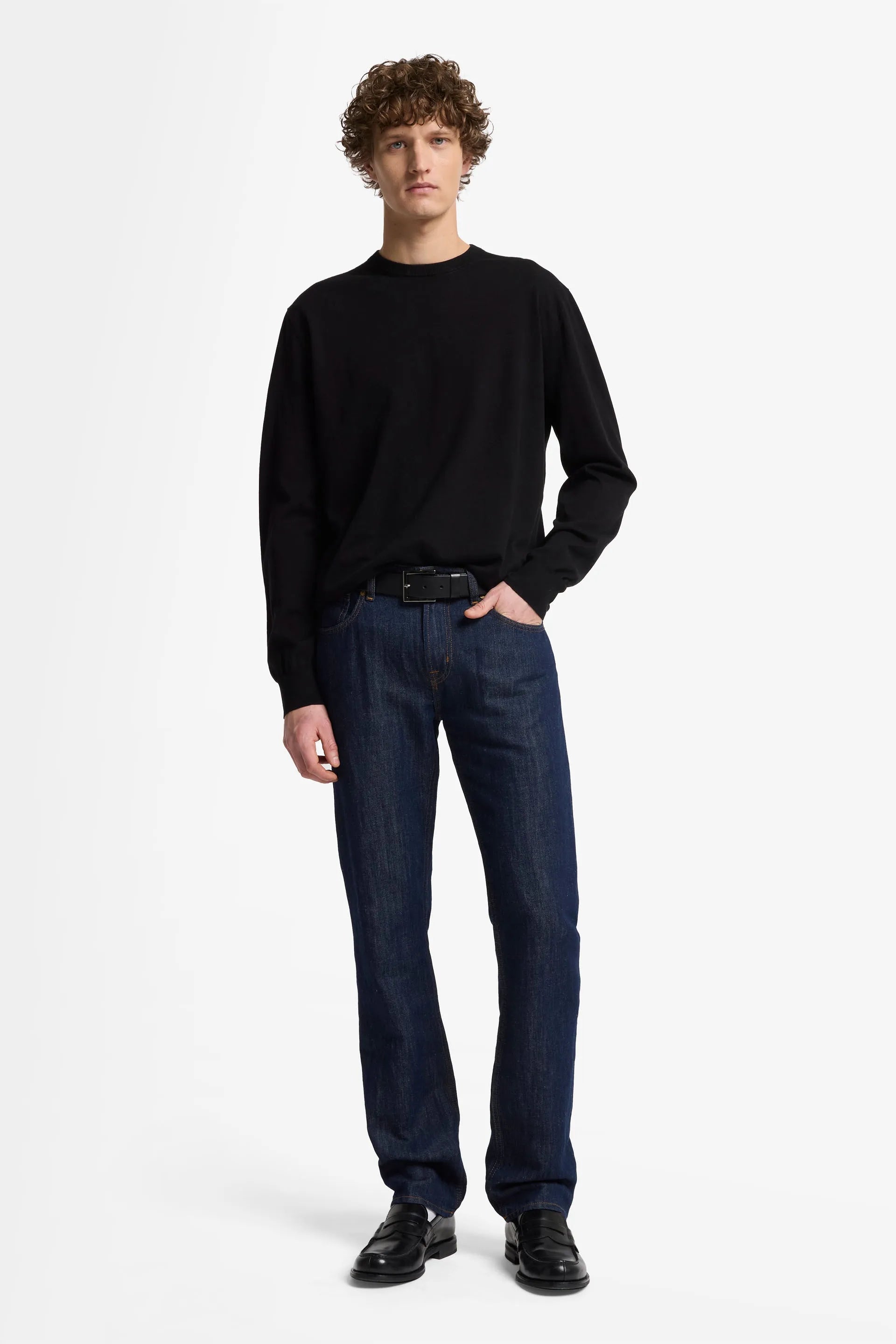 7 For All Mankind_Black_Round Neck Sweater Cotton Black_7MS08K22_BLK_02