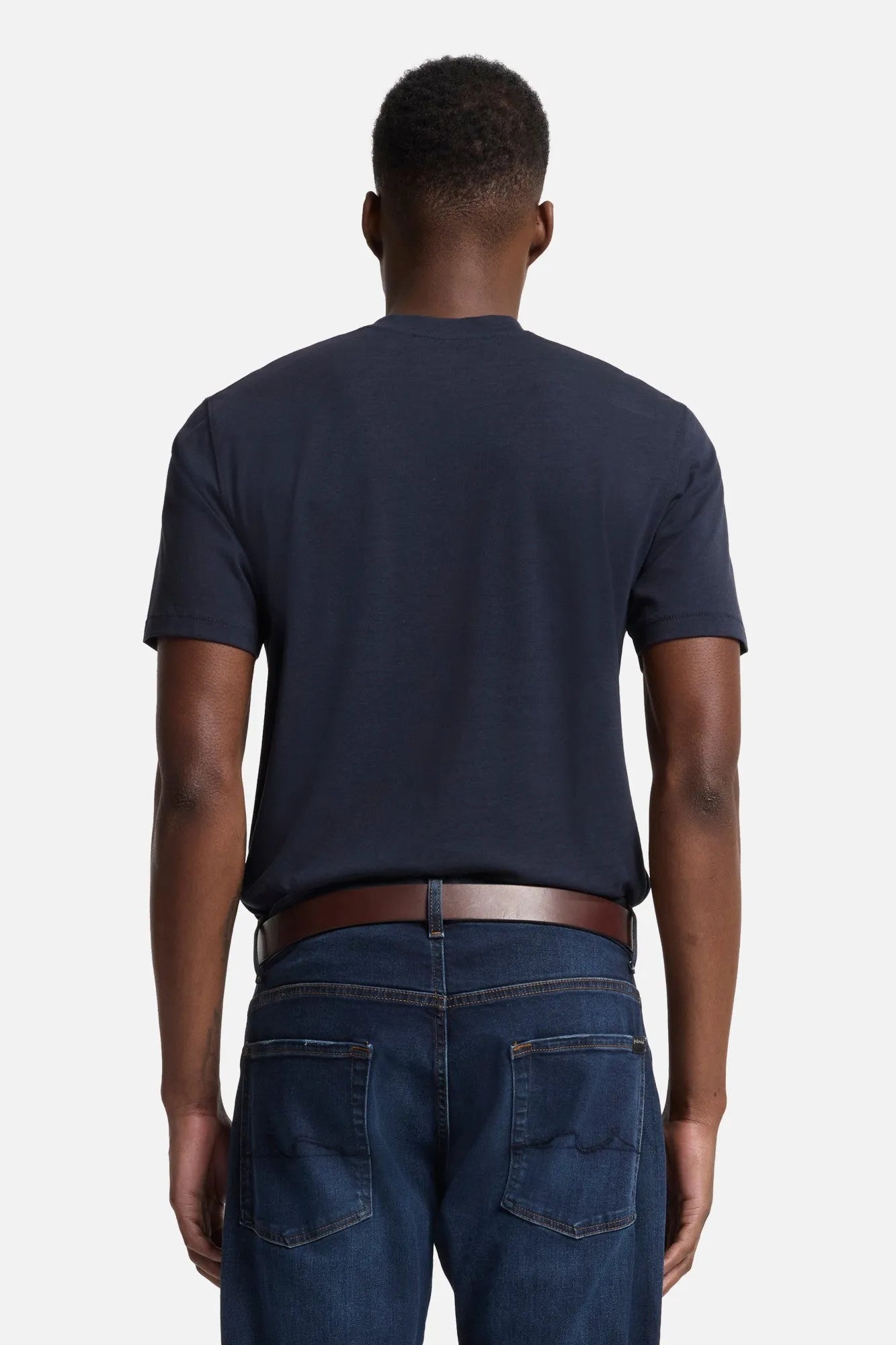 7 For All Mankind Navy Men Crewneck Tee in Lyocell SKU: 7MT04J09_NVY Image 05
