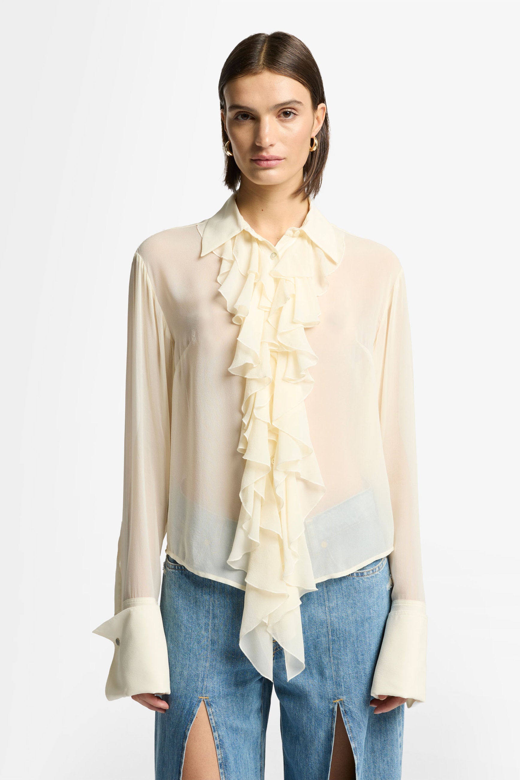 7 For All Mankind_Ruffle Shirt Silk Solitary Star_7N201A71-SIY_SIY_01