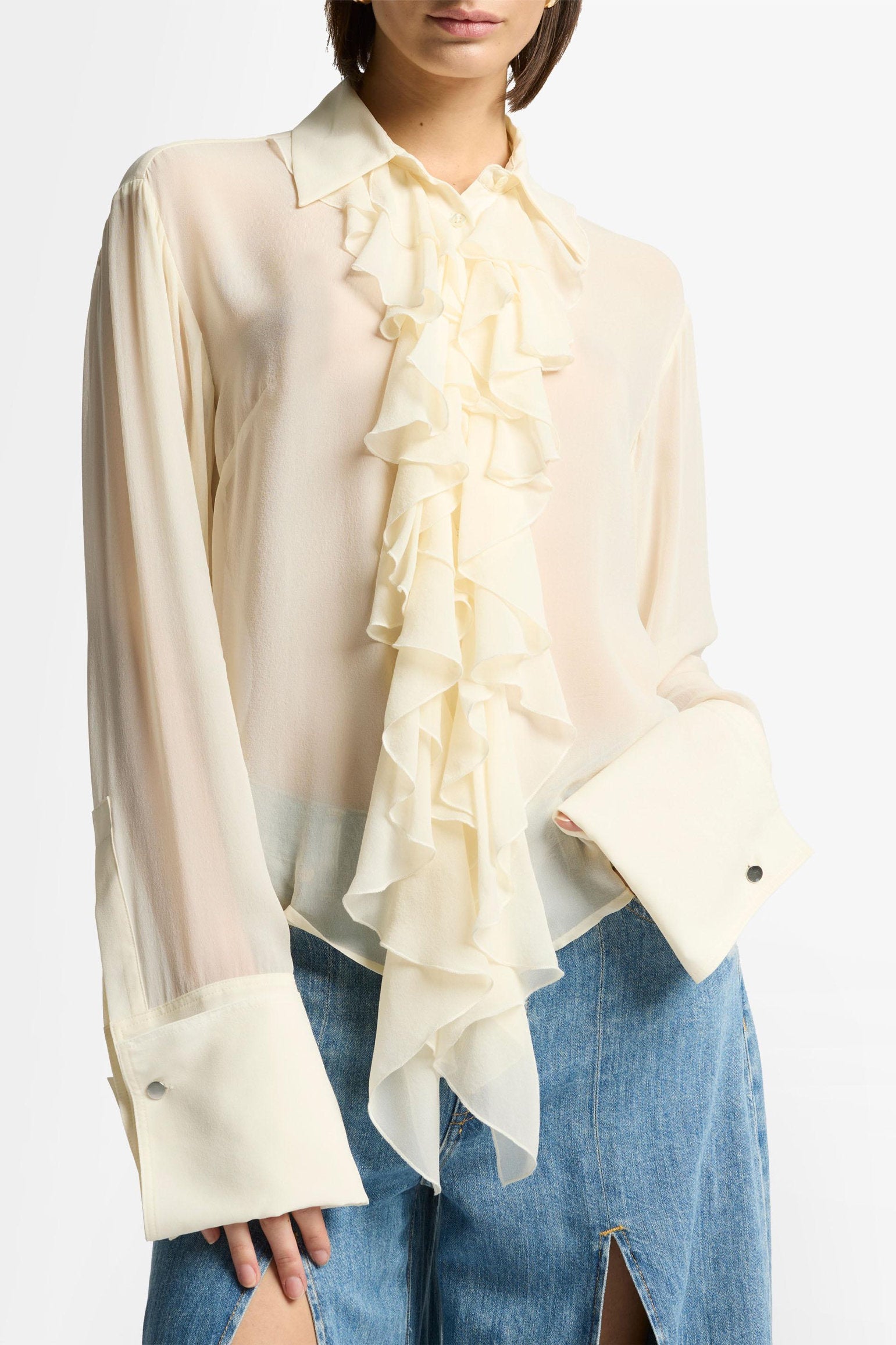 7 For All Mankind_Ruffle Shirt Silk Solitary Star_7N201A71-SIY_SIY_07