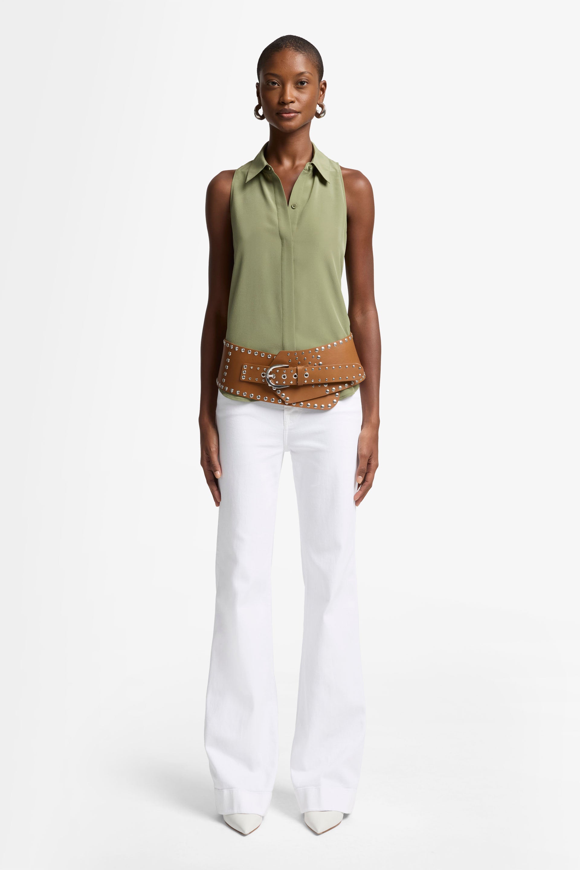 7 For All Mankind_SL Button Down Silk Army_7N501480-ARM_ARM_02