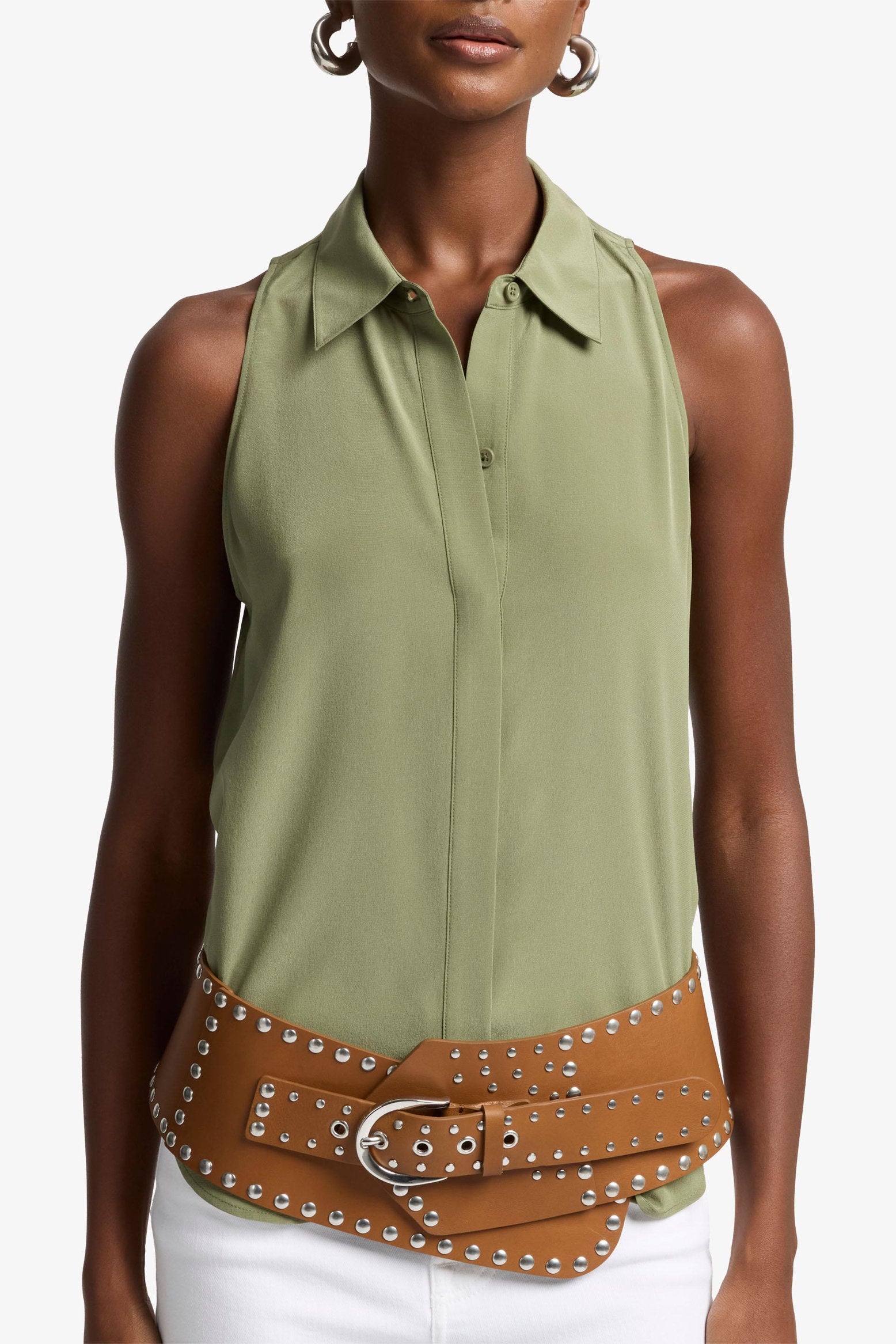 7 For All Mankind_SL Button Down Silk Army_7N501480-ARM_ARM_04