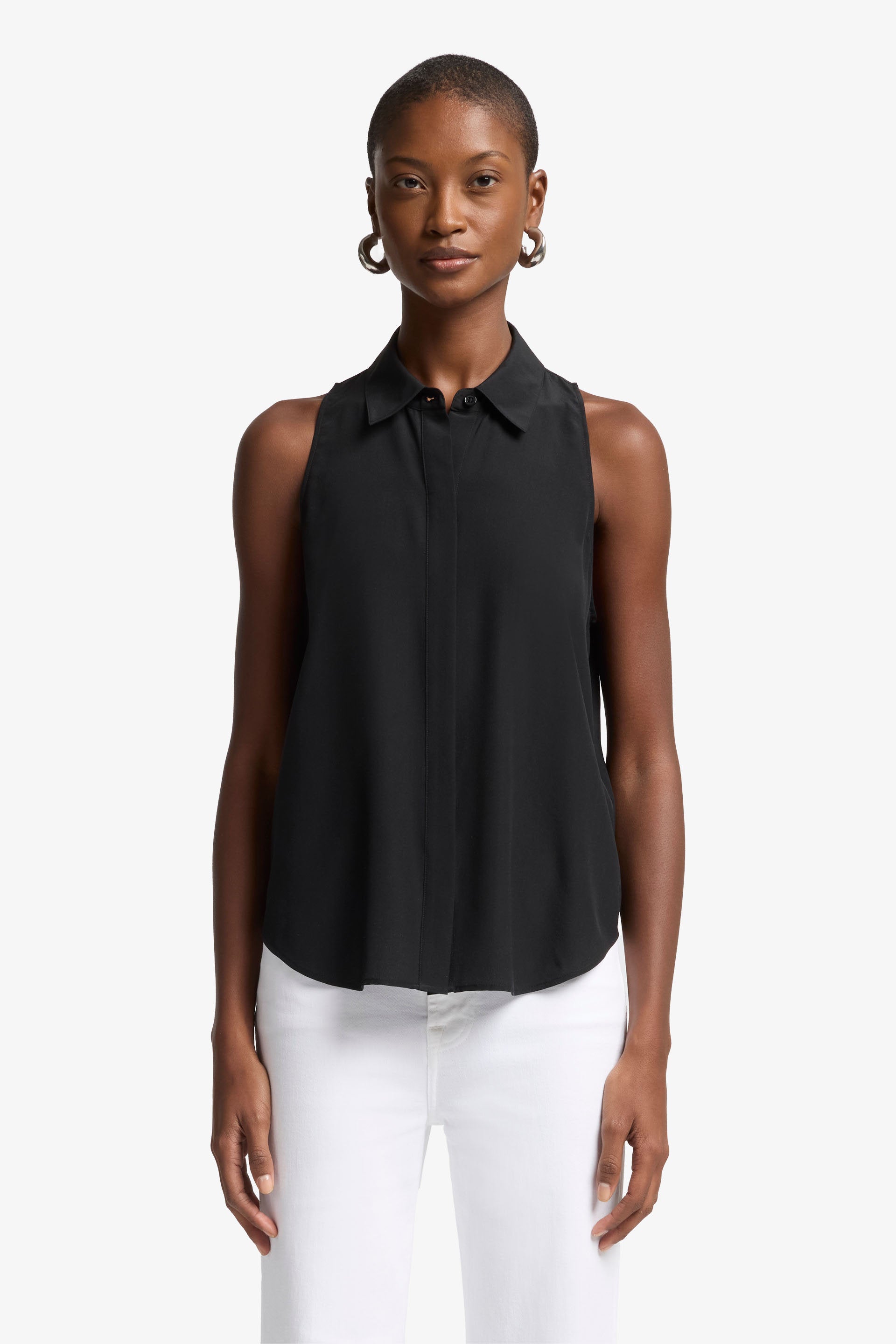 7 For All Mankind_SL Button Down Silk Black_7N501480-BLK_BLK_01