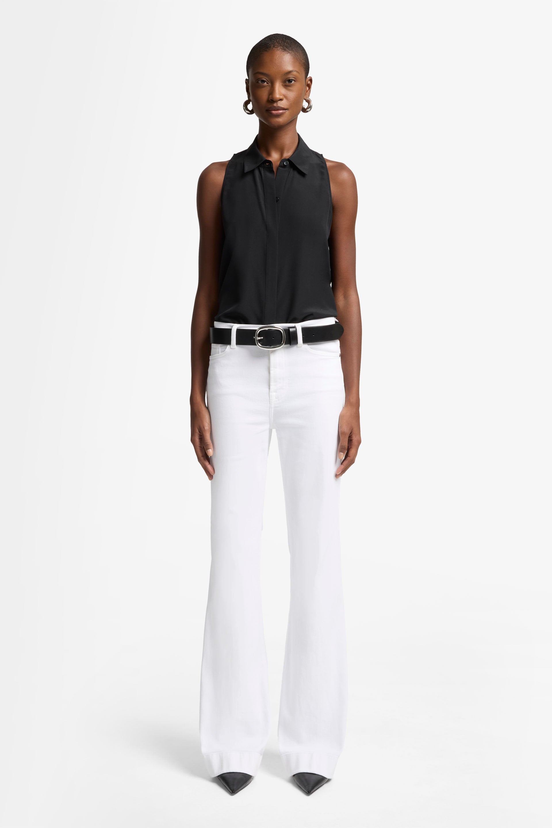 7 For All Mankind_SL Button Down Silk Black_7N501480-BLK_BLK_02