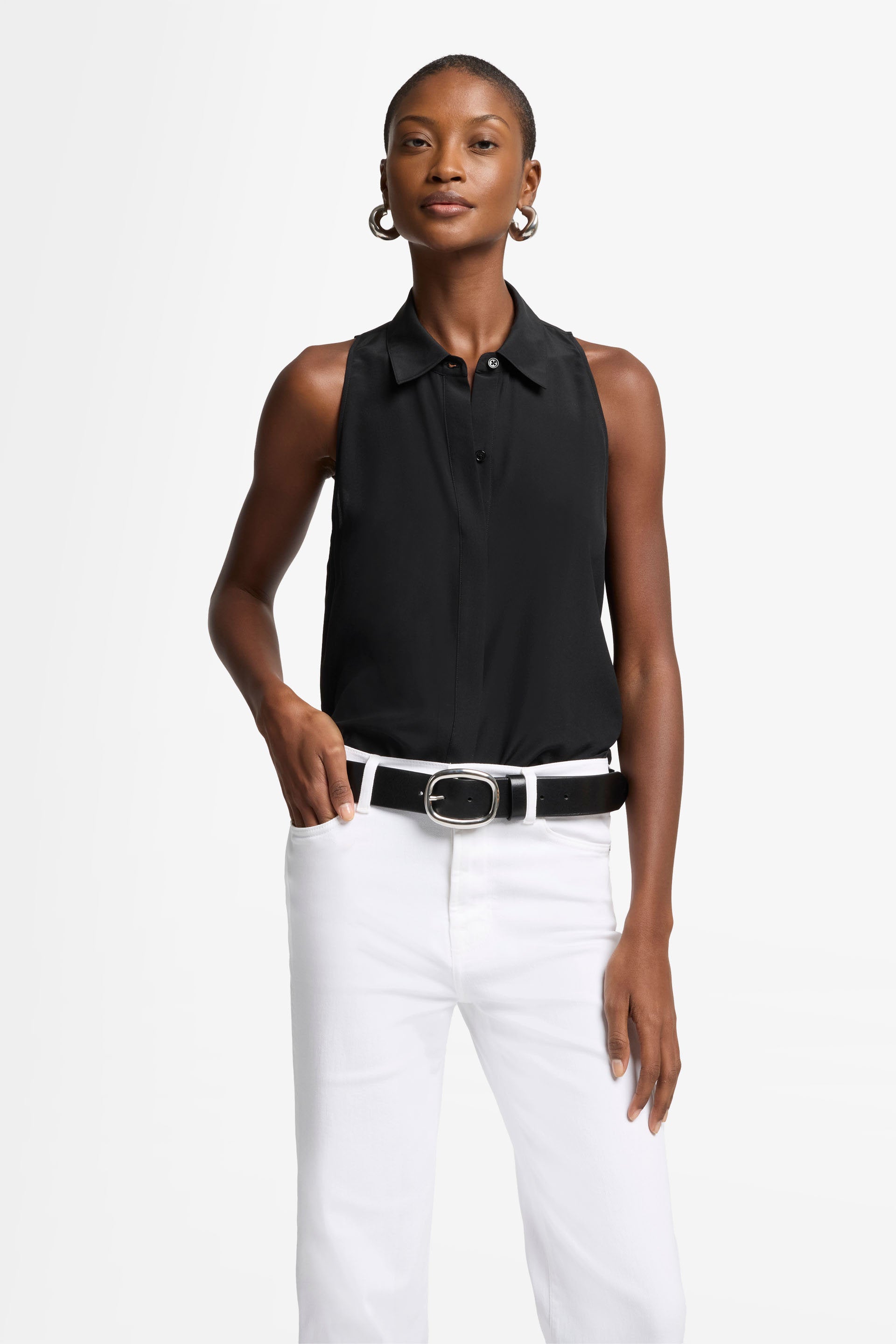 7 For All Mankind_SL Button Down Silk Black_7N501480-BLK_BLK_04