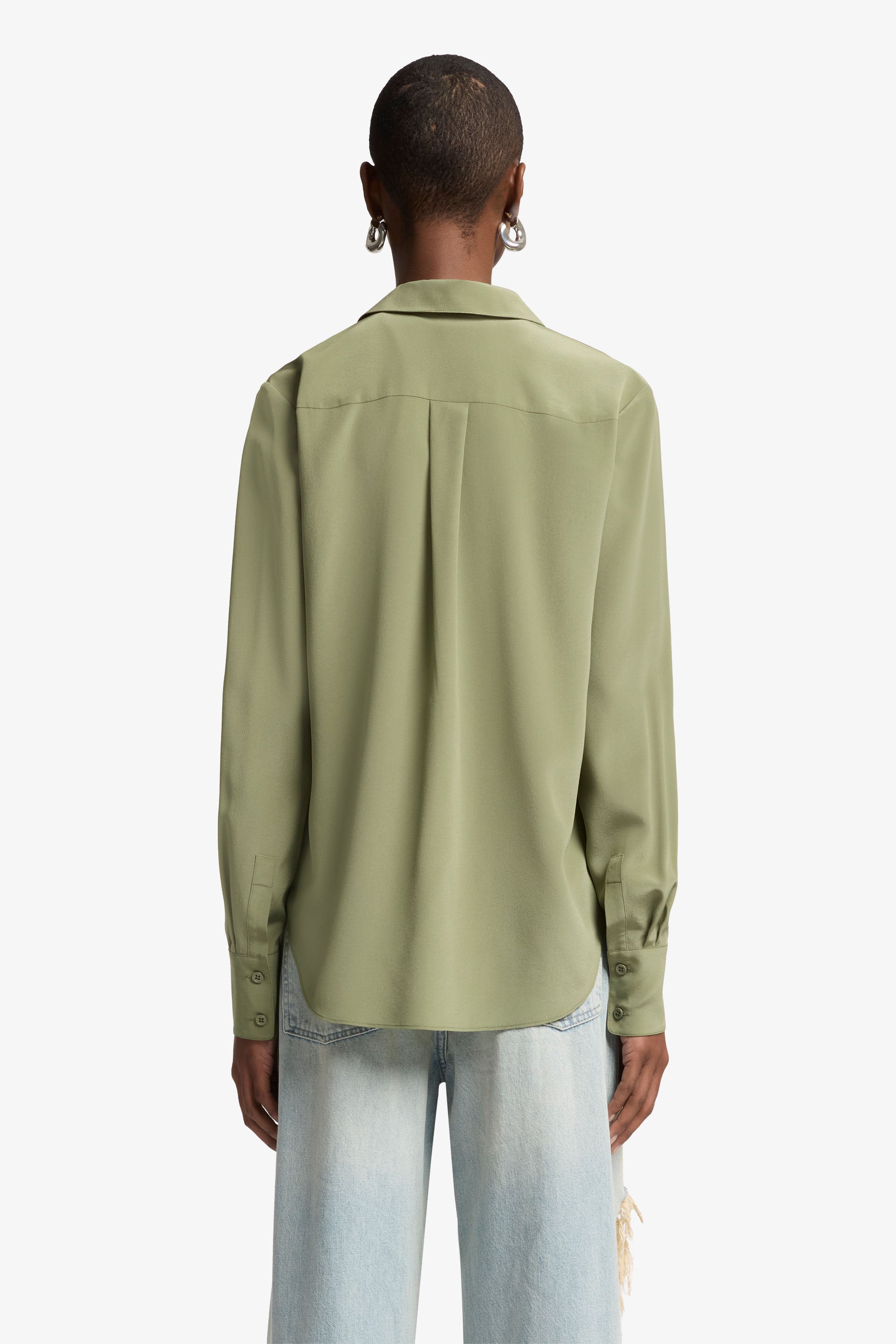 7 For All Mankind_LS Slim Fit Blouse Silk Army_7N589480-ARM_ARM_05