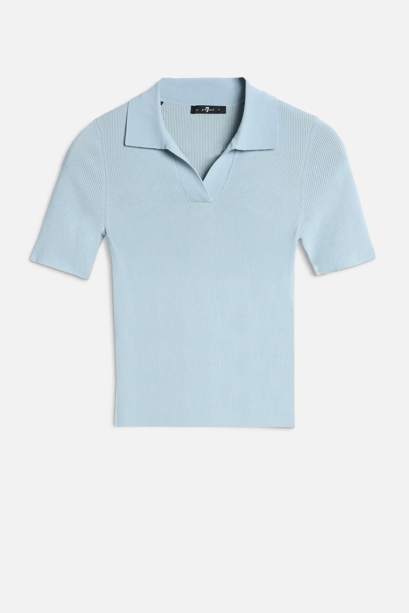 7 For All Mankind Sky Blue Women Short Sleeve Polo Sweater SKU: 7N9F0G70_3G4 Image 01