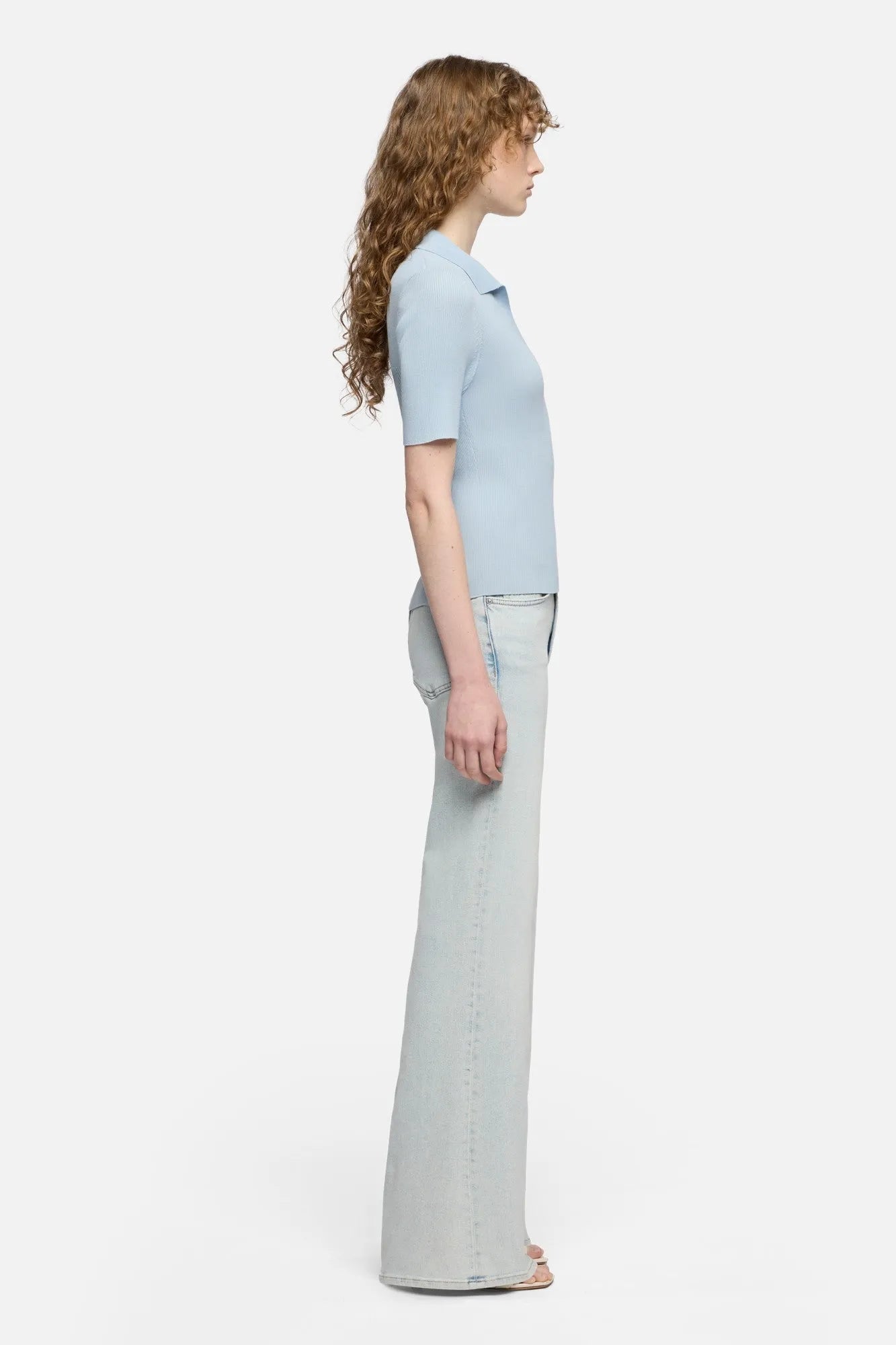 7 For All Mankind Sky Blue Women Short Sleeve Polo Sweater SKU: 7N9F0G70_3G4 Image 06