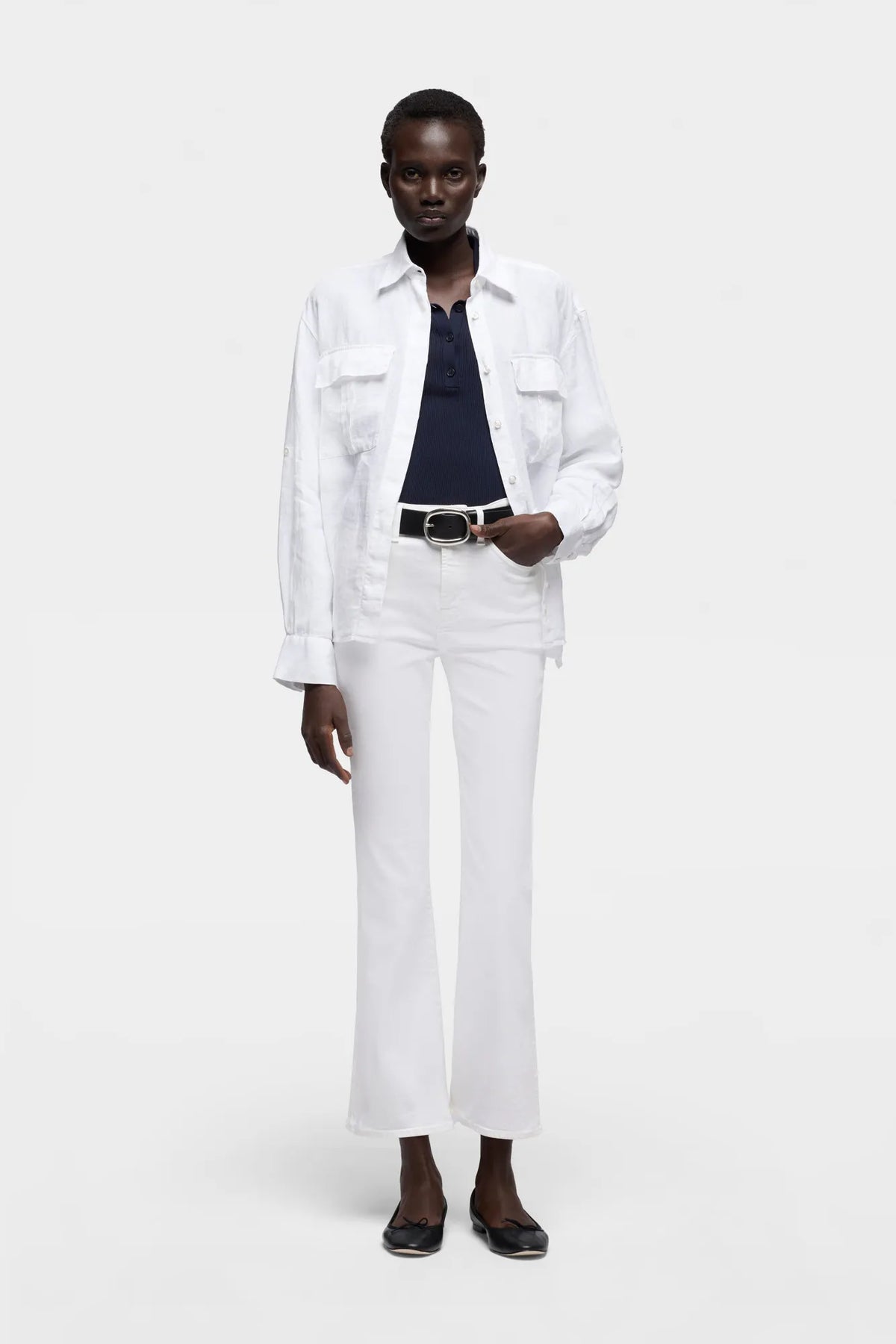 7 For All Mankind Navy Women Piped Collar Polo SKU: 7NAX0H03_25O Image 01