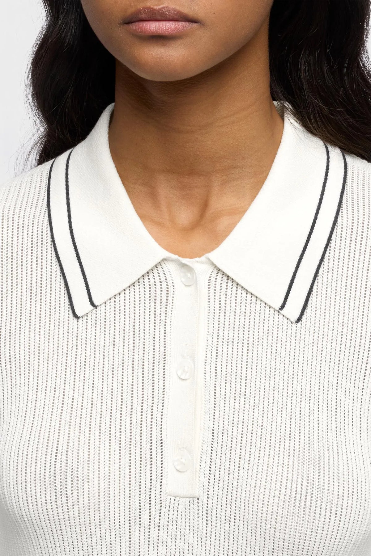 7 For All Mankind White Women Piped Collar Polo SKU: 7NAX0H03_3JC Image 03