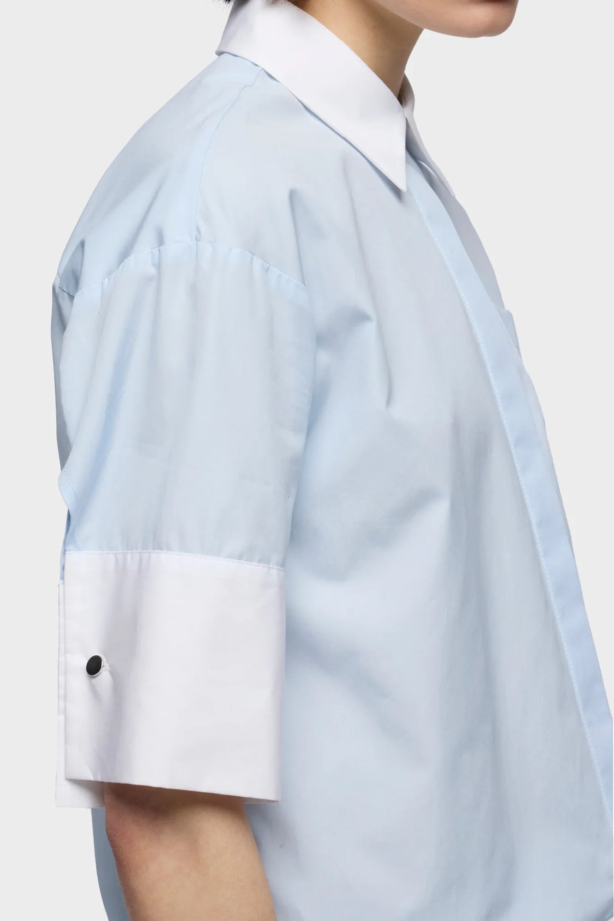 7 For All Mankind Light Blue Women Short Sleeve Shirt in Poplin SKU: 7NBC0G75_1I3 Image 03