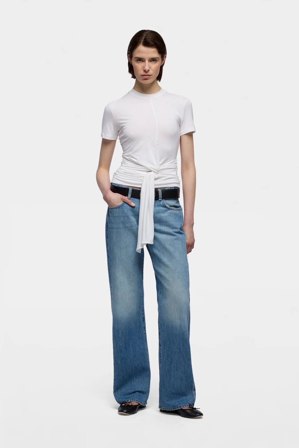 7 For All Mankind Optical White Women Fitted Twist Tee in Lyocell SKU: 7NBN0G63_3HQ Image 01