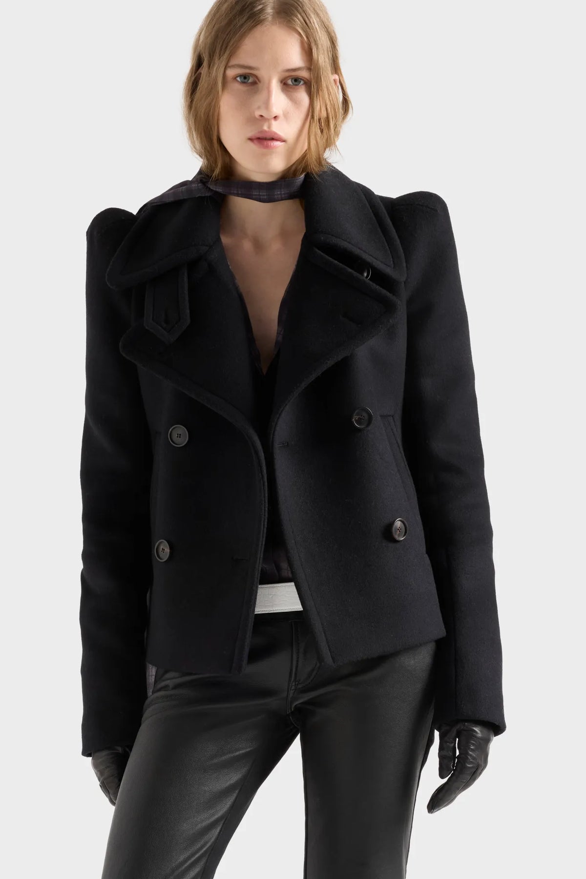 7 For All Mankind Sable Women Double Breasted High Shoulder Jacket in Wool SKU: 7NEX0H58_3VZ Image 02