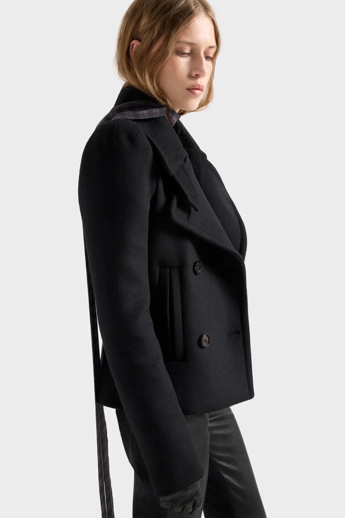7 For All Mankind Sable Women Double Breasted High Shoulder Jacket in Wool SKU: 7NEX0H58_3VZ Image 05
