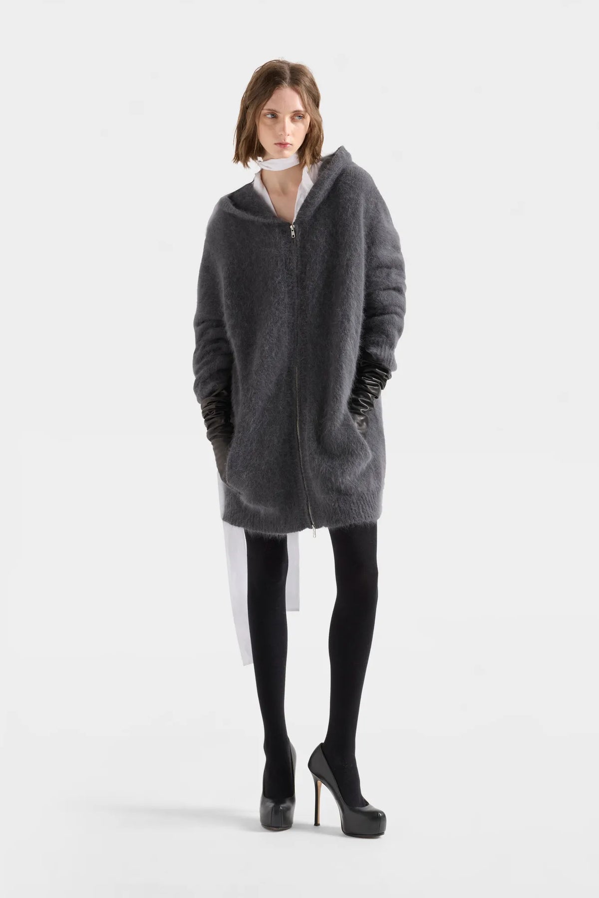 7 For All Mankind Stone Women Fuzzy Zip Hoodie in Alpaca Blend SKU: 7NFW0H75_43K Image 01