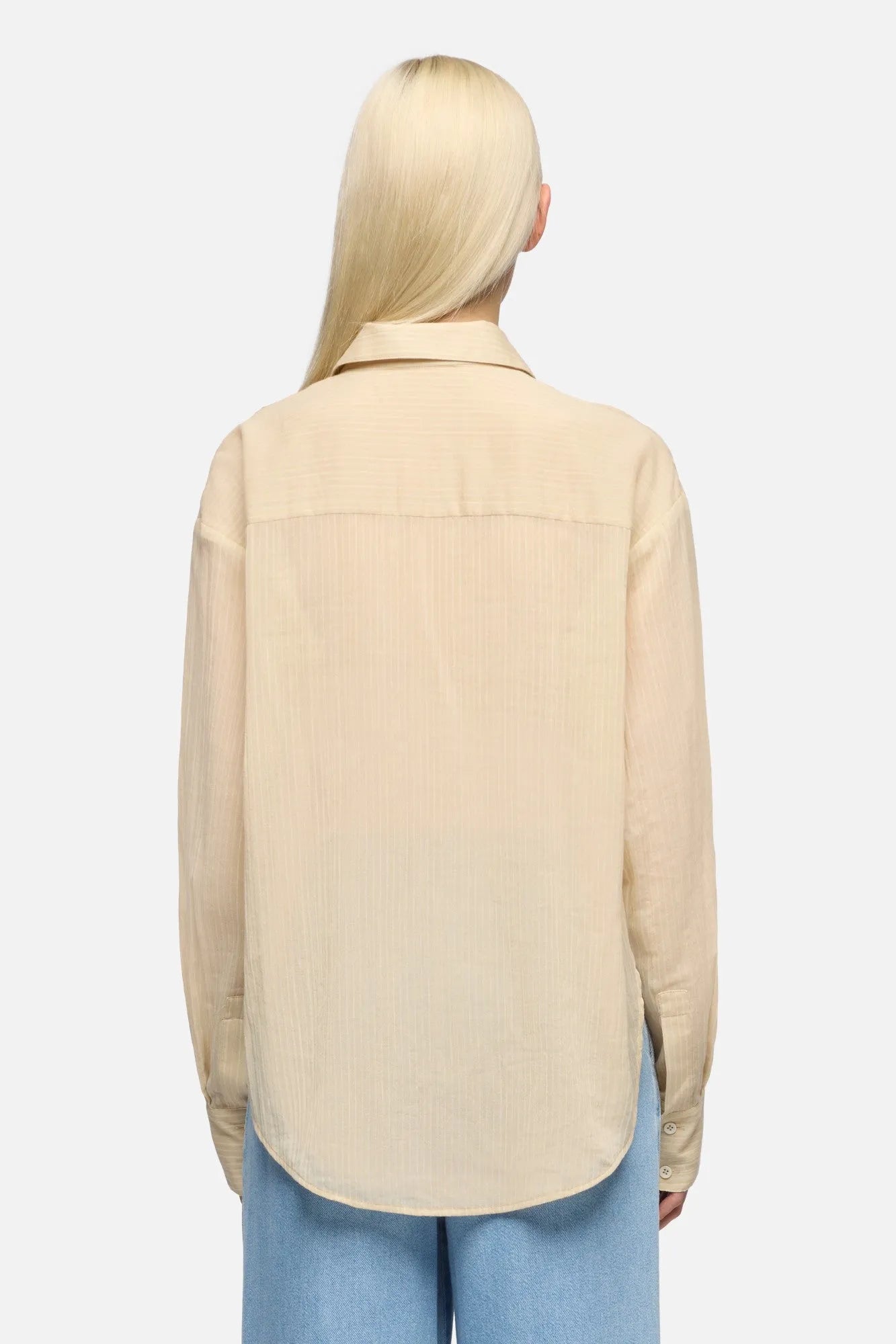 7 For All Mankind Beige Strips Women Oversize Button Down in Cotton Voile SKU: 7NO30F09_27T Image 05