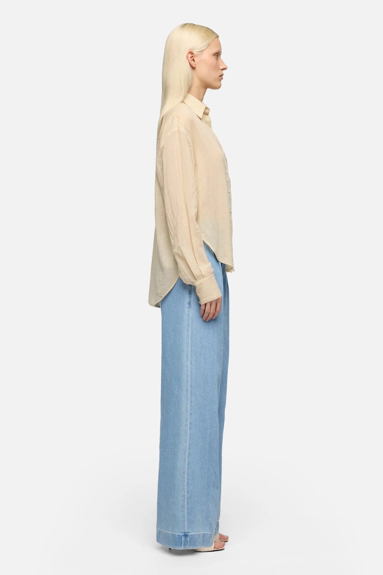 7 For All Mankind Beige Strips Women Oversize Button Down in Cotton Voile SKU: 7NO30F09_27T Image 06
