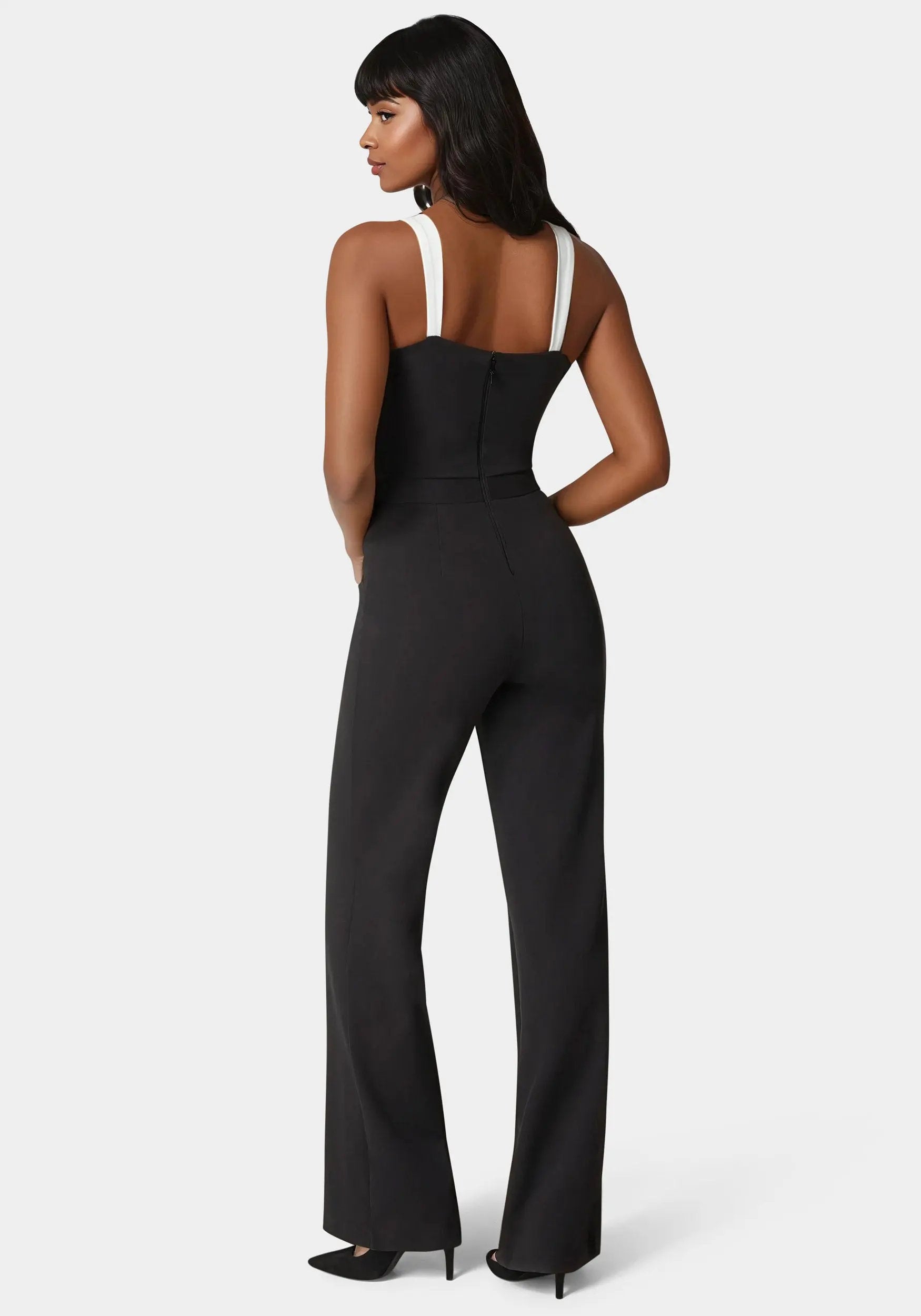 Bebe_Lace Insert Flared Jumpsuit_7SKG0161BE_BLACK - WHITE ALYSSUM_03