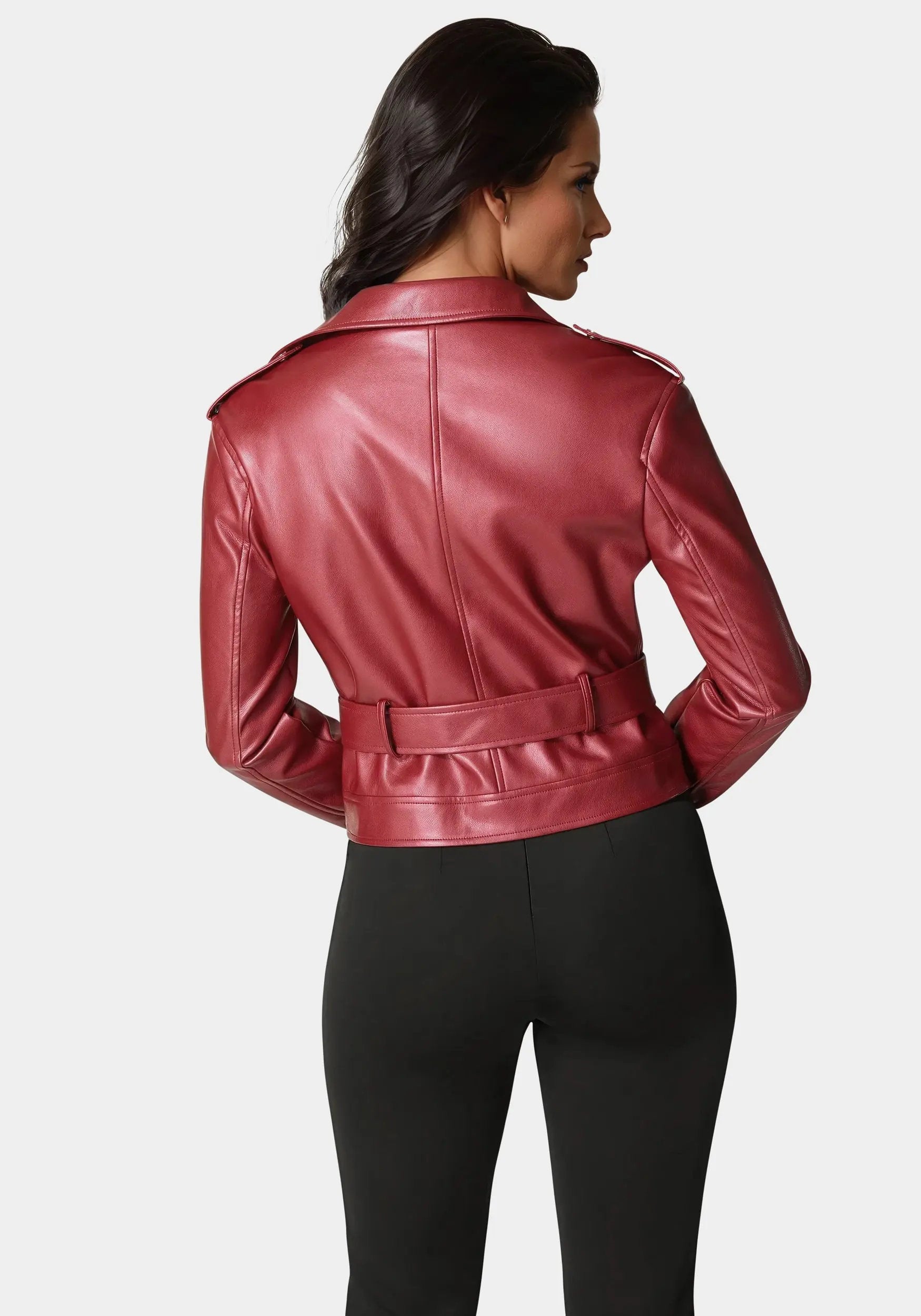 Bebe_Metallic Vegan Leather Moto Jacket_7SKJ0202BE_RED DAHILA_03