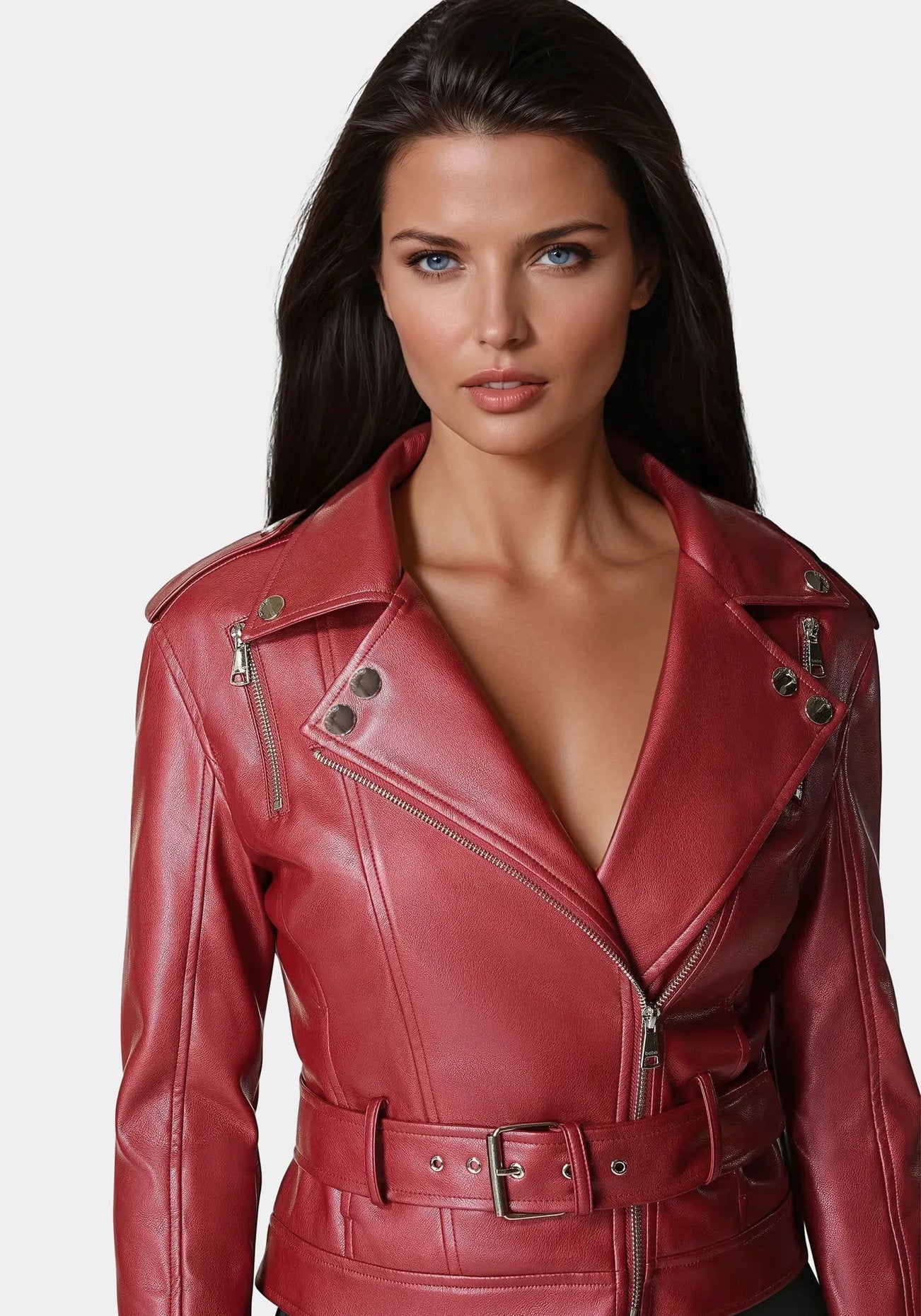 Bebe_Metallic Vegan Leather Moto Jacket_7SKJ0202BE_RED DAHILA_04