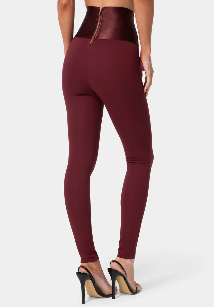 Bebe Dark Cherry Women High Waist Satin Elastic Waistband Legging SKU: 7SKP0422BE_DARK CHERRY Image 03