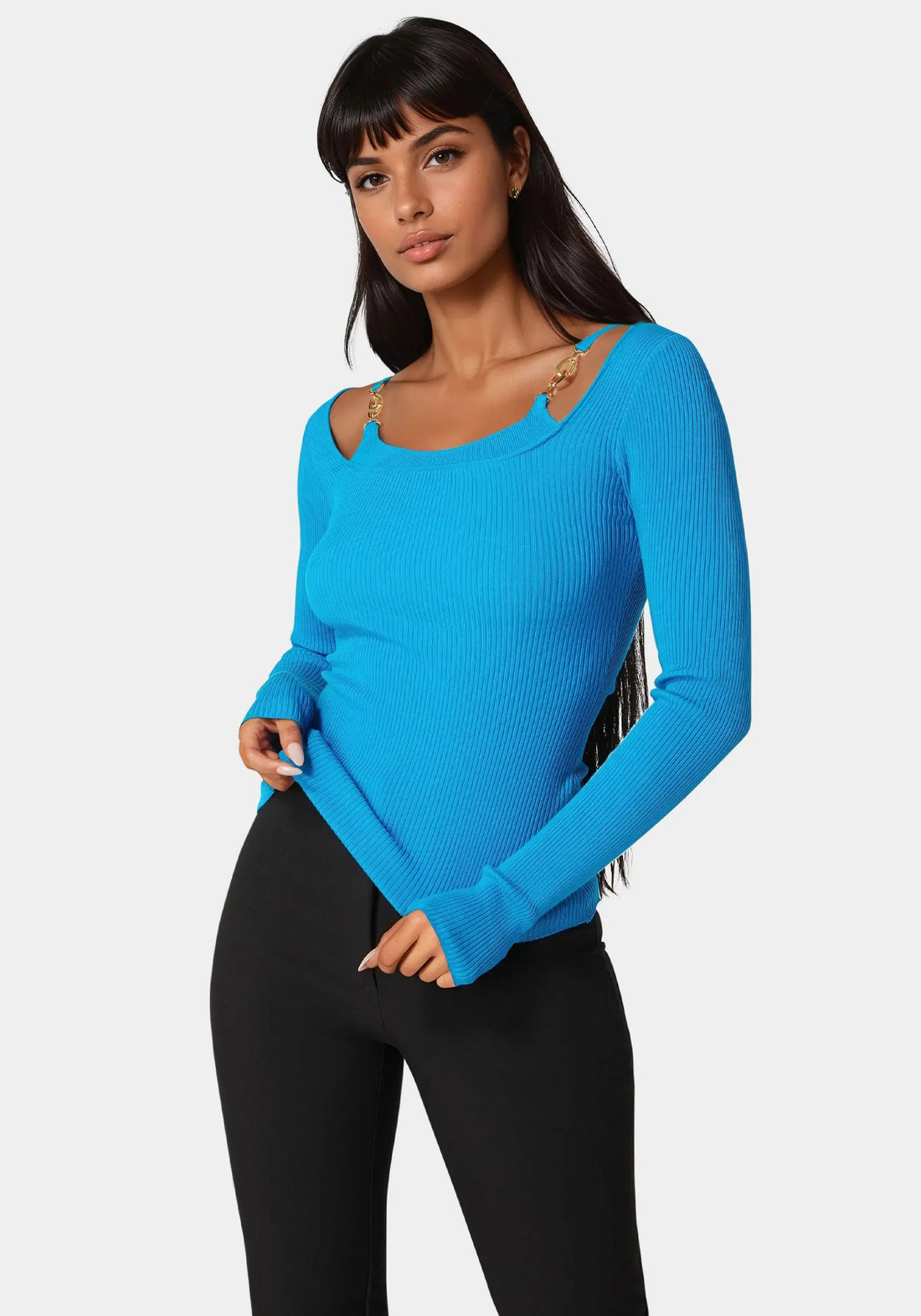 Bebe_Strap Detail Sweater Top_7SKW0260BE_HAWAIIAN SURF_02