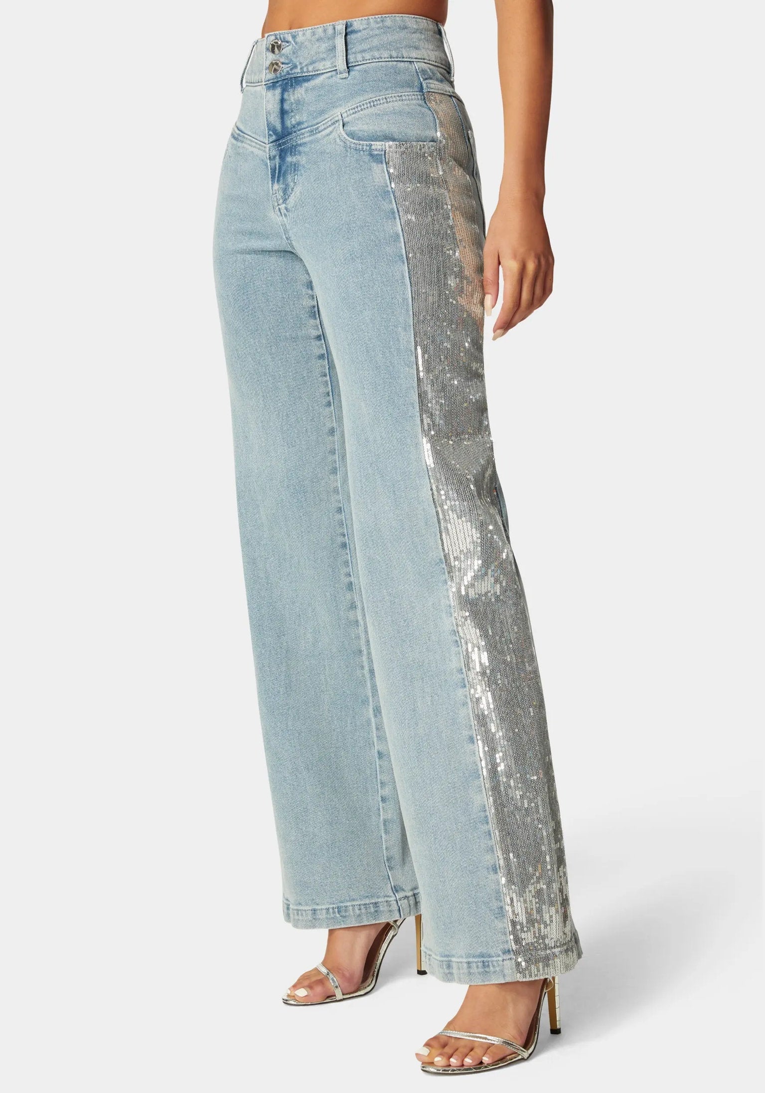 Bebe_High Waist Sequin Wide Leg Jeans_7SWD0181BE_MEDIUM BLUE WASH_01