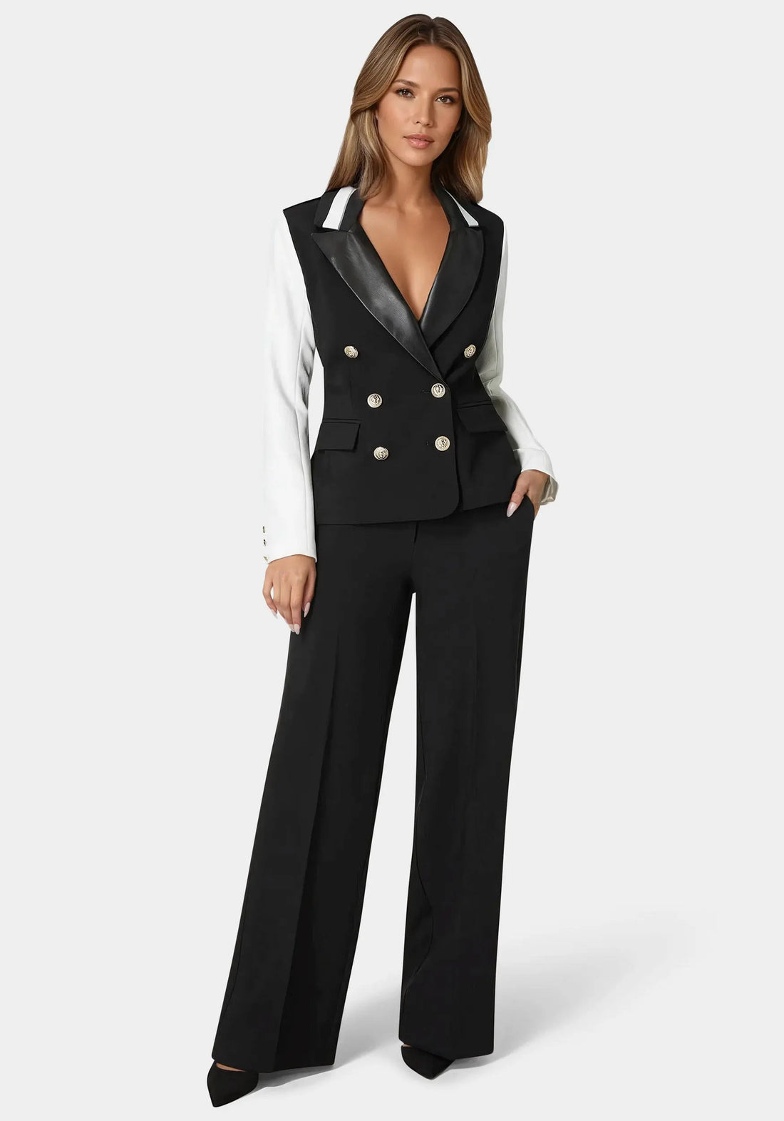 Bebe_Tailored Two Tone Blazer_7SWJ0205BE_BLACK - WHITE ALYSSUM_02