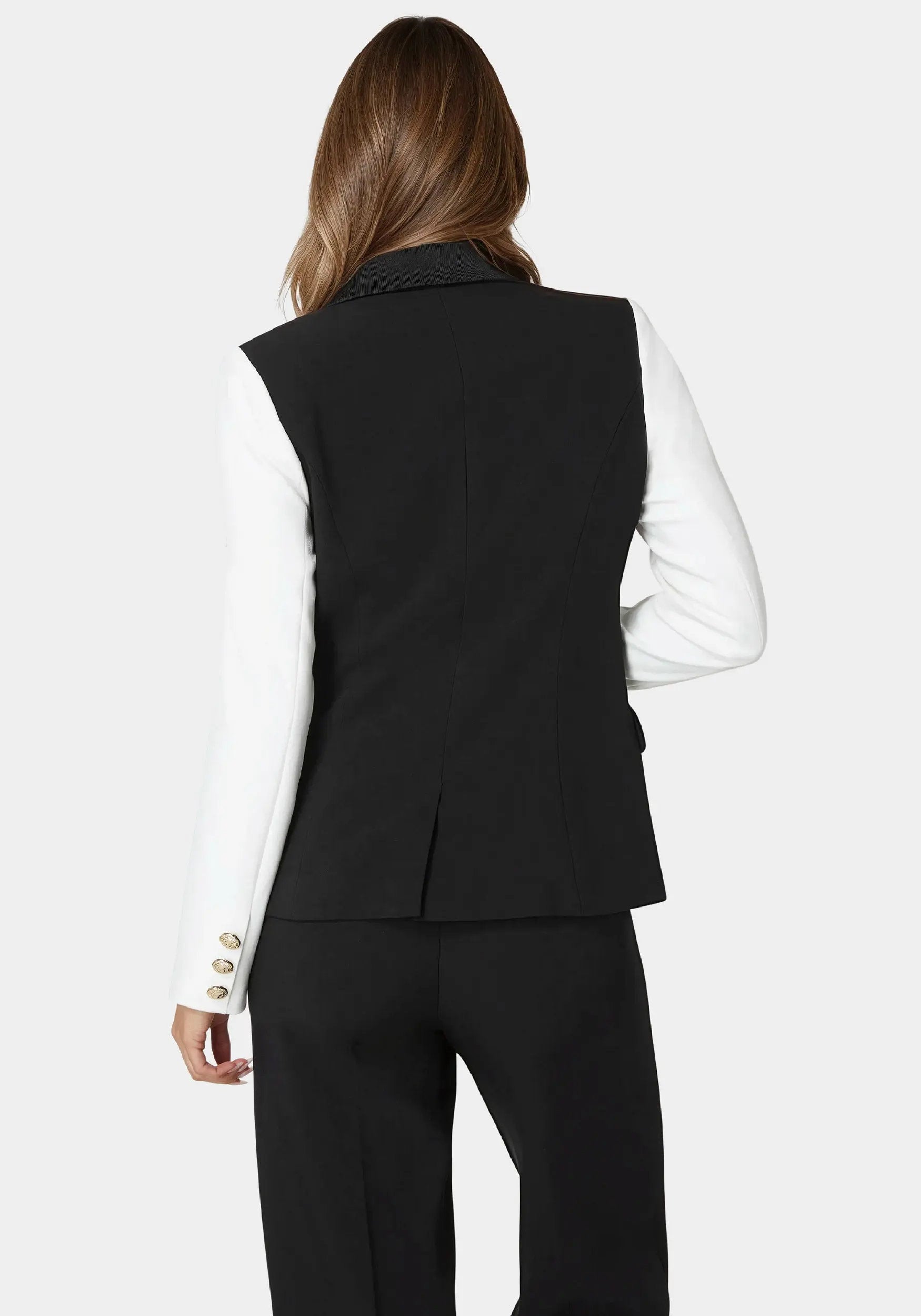 Bebe_Tailored Two Tone Blazer_7SWJ0205BE_BLACK - WHITE ALYSSUM_03