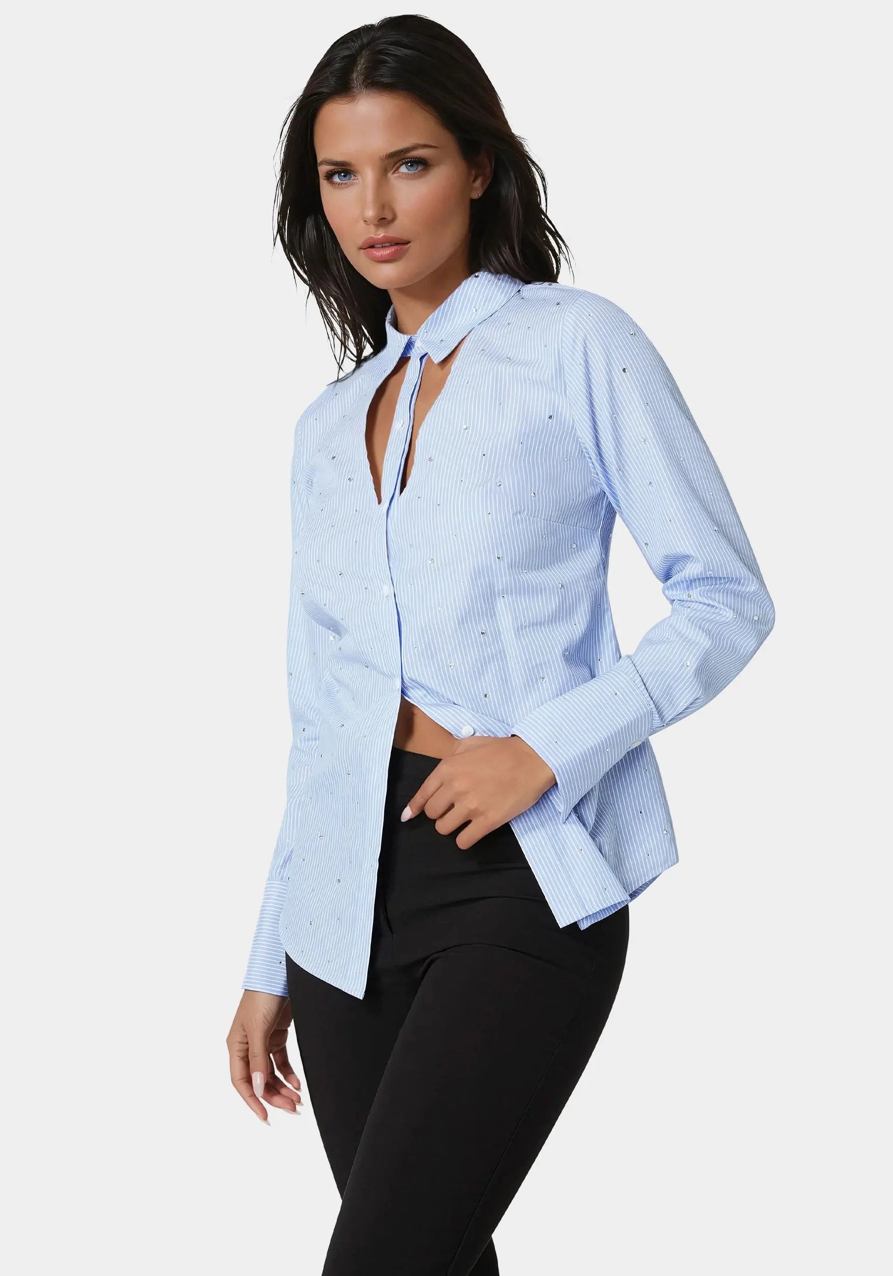 Bebe_Cutout Rhinestone Poplin Blouse_7SWL0223BE_CLEAR SKY_02