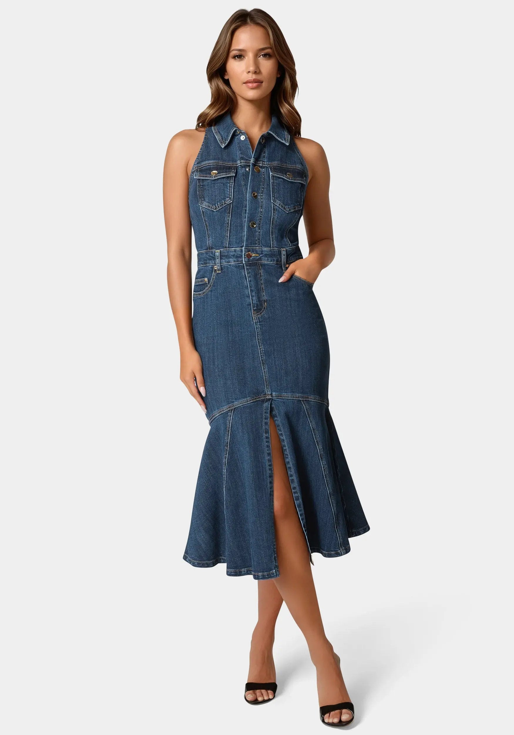 Bebe_Halter Midi Denim Dress_7SWN0199BE_TRUE BLUE WASH_01