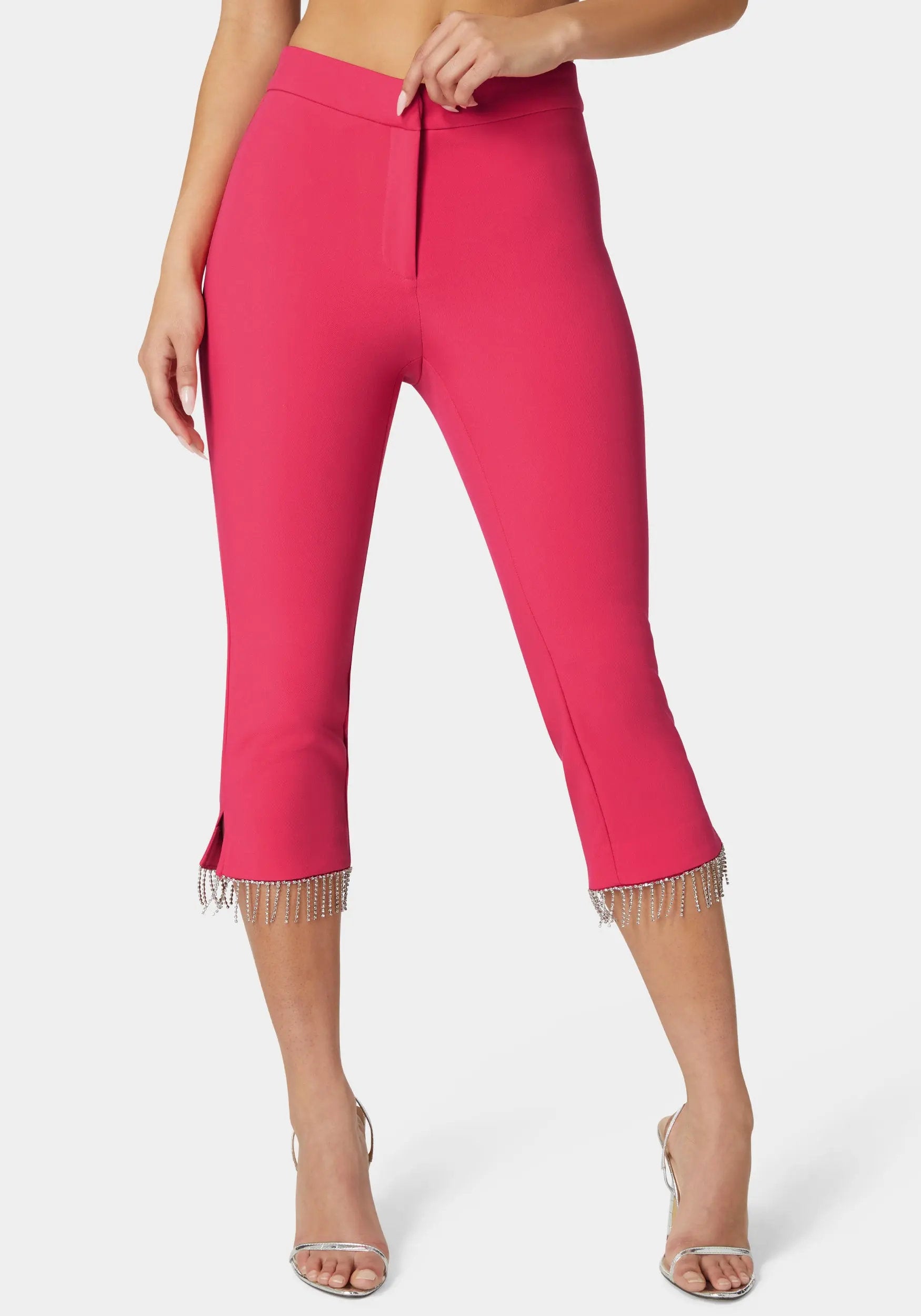 Bebe_Mid Waist Rhinestone Fringe Capri_7SWP0340BE_RASPBERRY_01