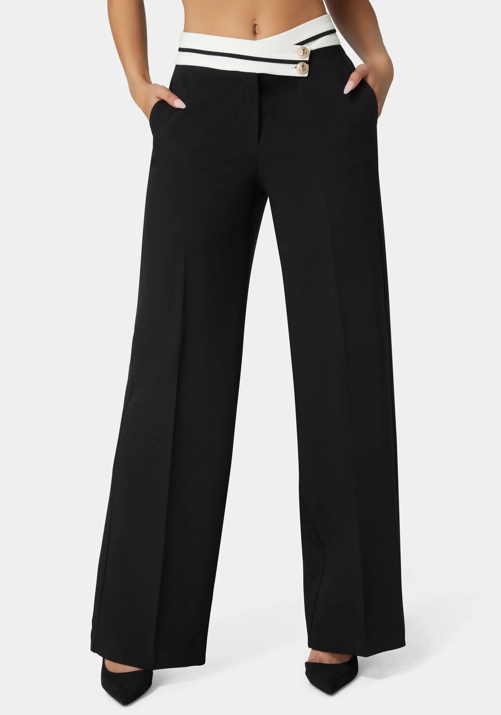 Bebe_High Waist Palazzo Leg Pant_7SWP0341BE_BLACK - WHITE ALYSSUM_01