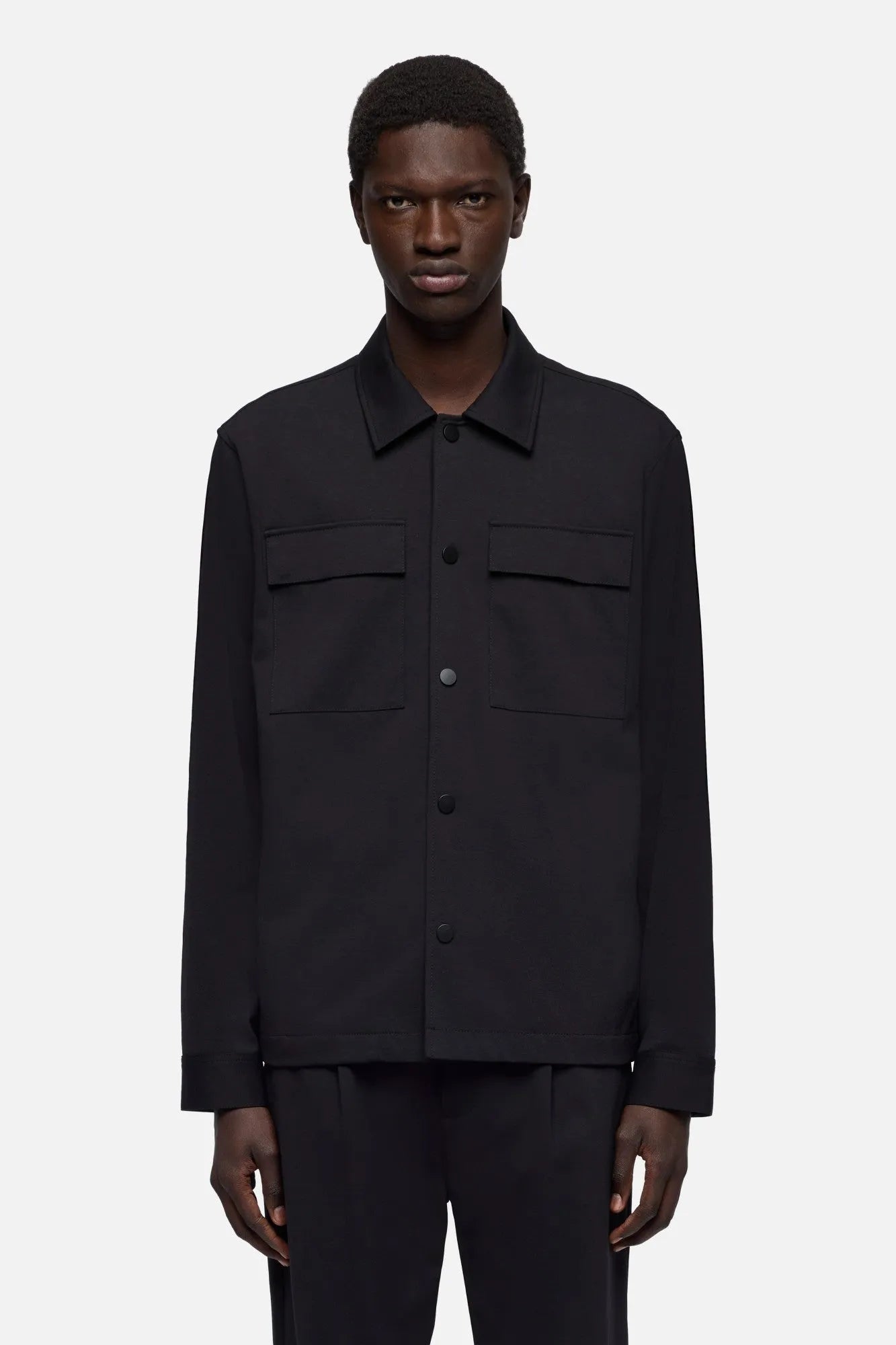 7 For All Mankind Black Men Overshirt in Luxe Performance Knit SKU: 7T800E23_BKN Image 03
