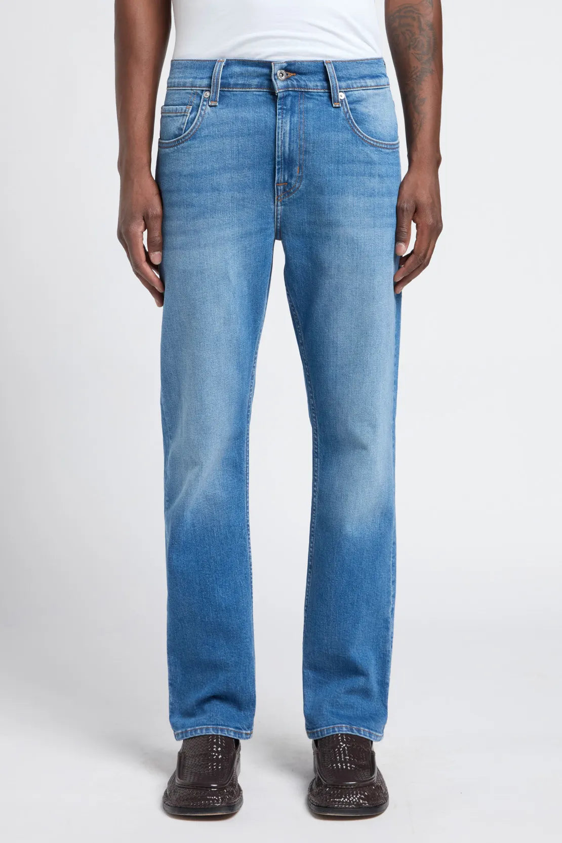 7 For All Mankind Light Blue Men Straight-Leg Jeans SKU: 7TE70F25_3M6 Image 01